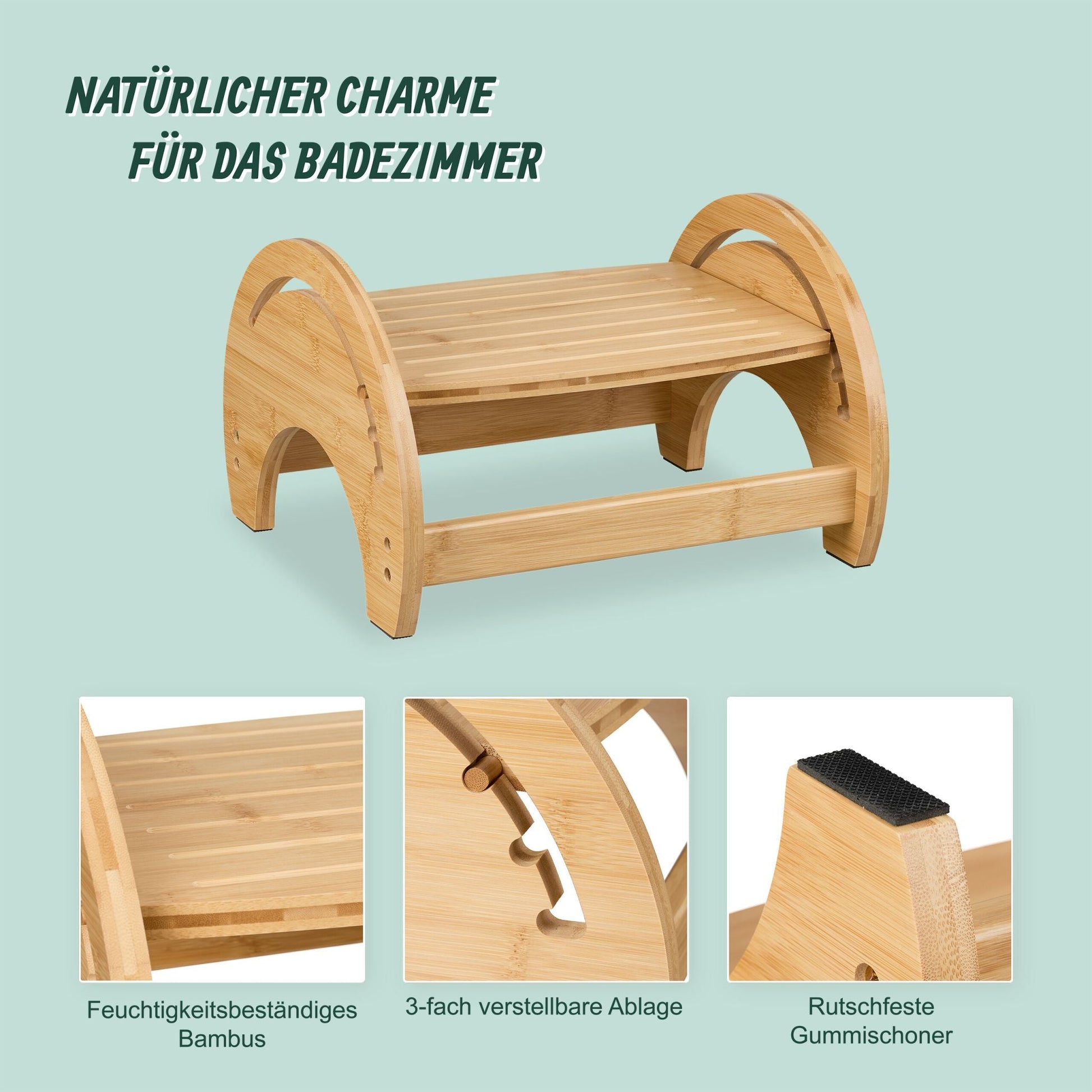 Verstellbarer Toilettenhocker Bambus Hellbraun von Relaxdays