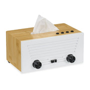 Kosmetiktücherbox Radio-Design Weiss-Hellbraun-Schwarz von Relaxdays