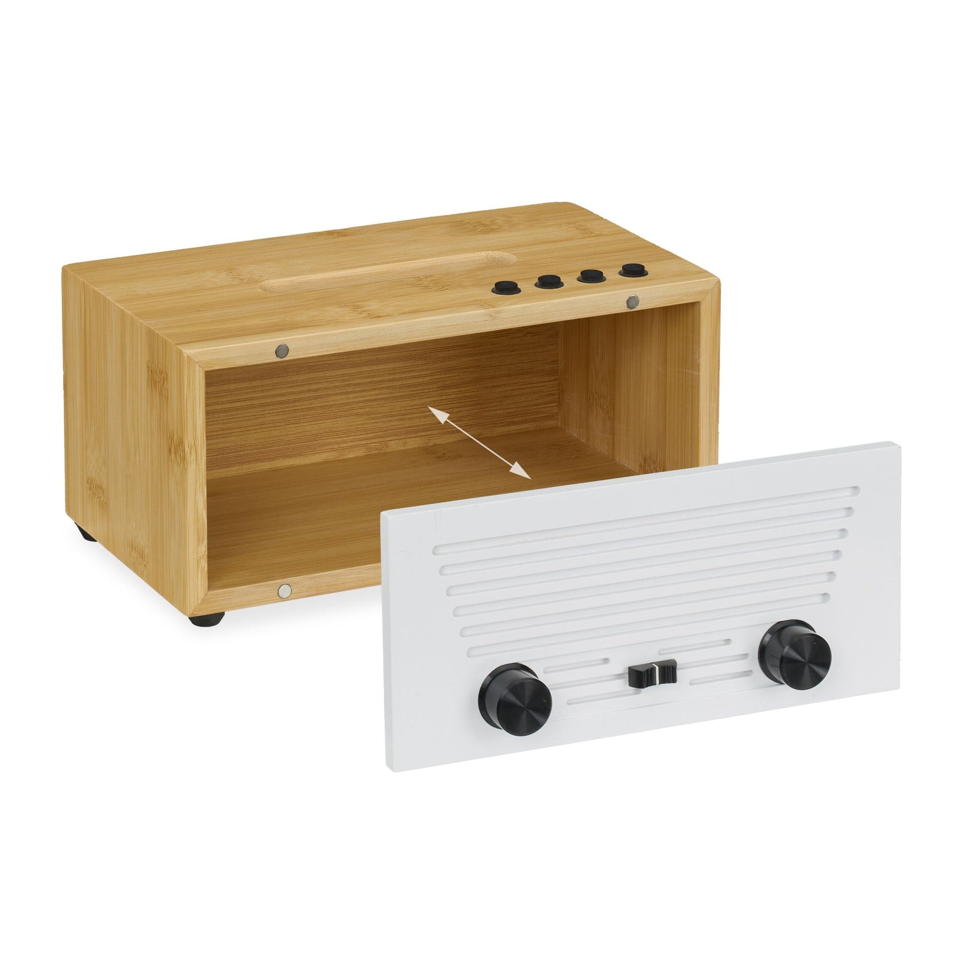 Kosmetiktücherbox Radio-Design Weiss-Hellbraun-Schwarz von Relaxdays