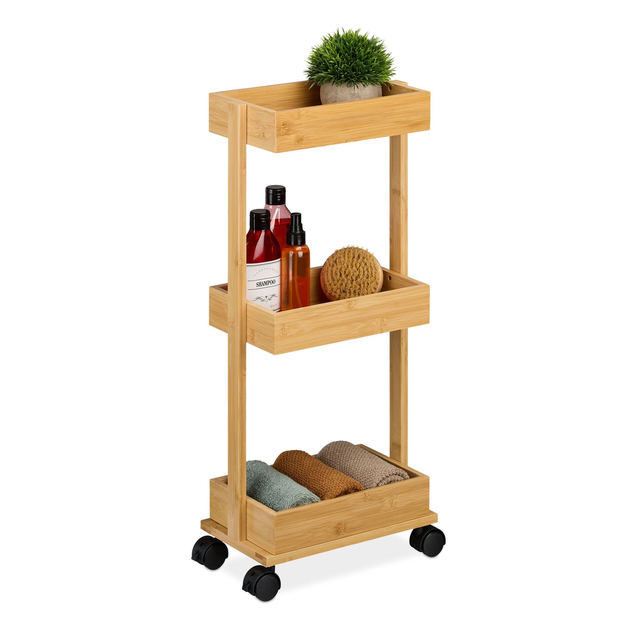 Rollwagen 3 Ebenen Bambus Hellbraun von Relaxdays