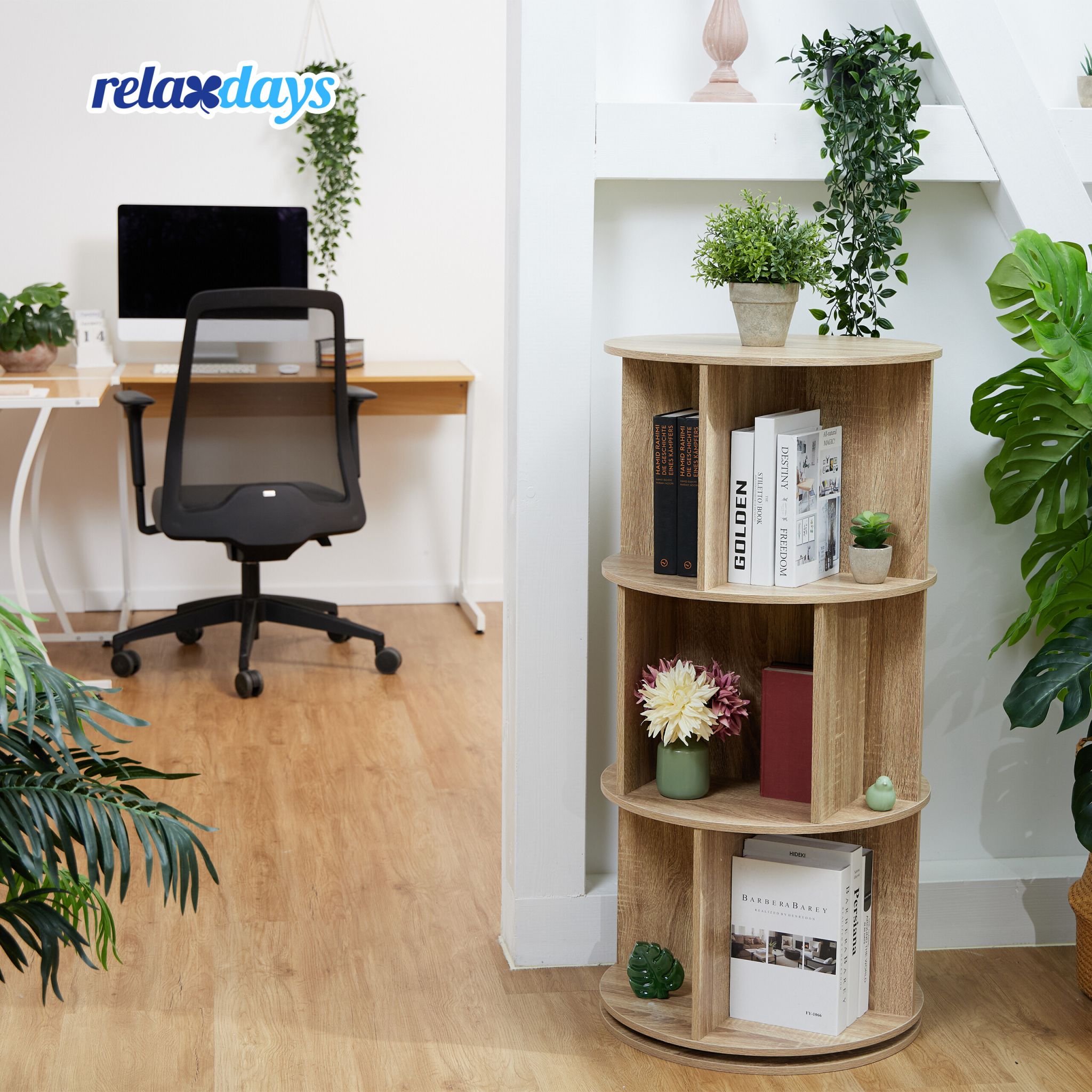 Drehbares Bücherregal Hellbraun von Relaxdays