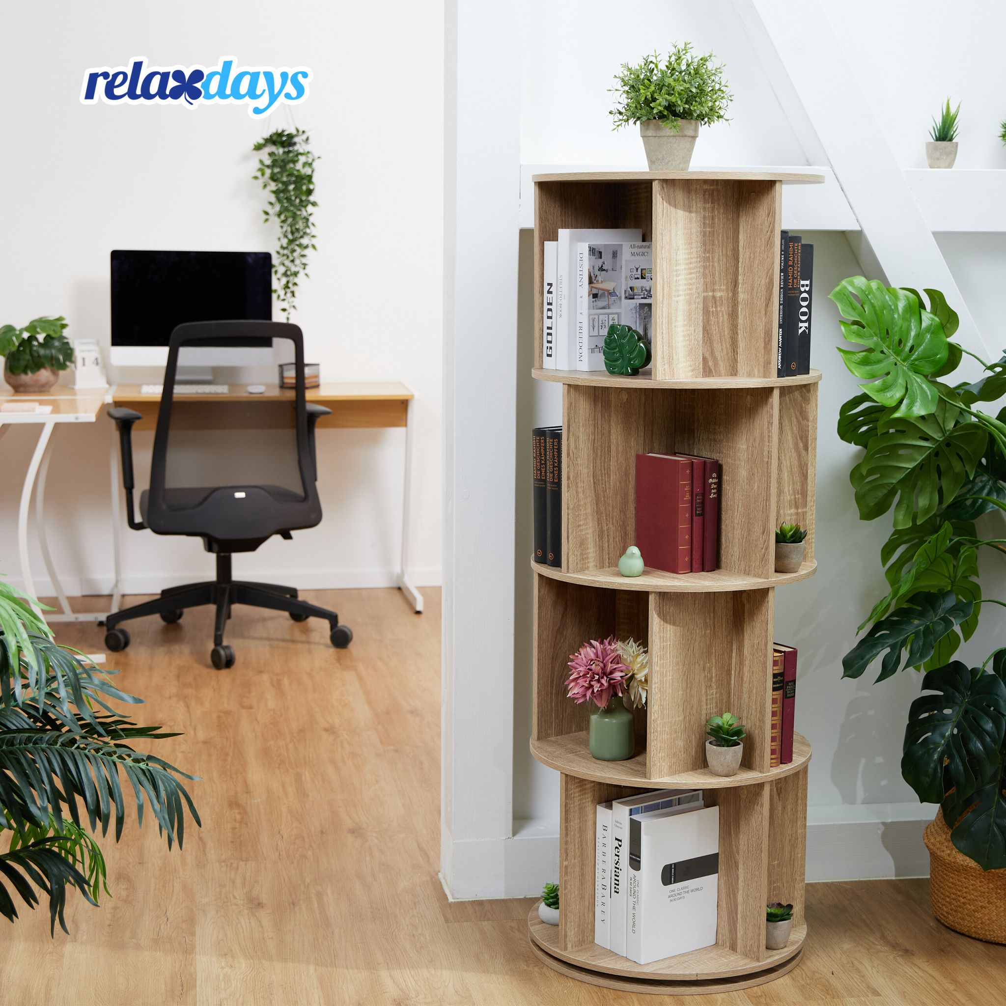 Drehbares Bücherregal Hellbraun von Relaxdays