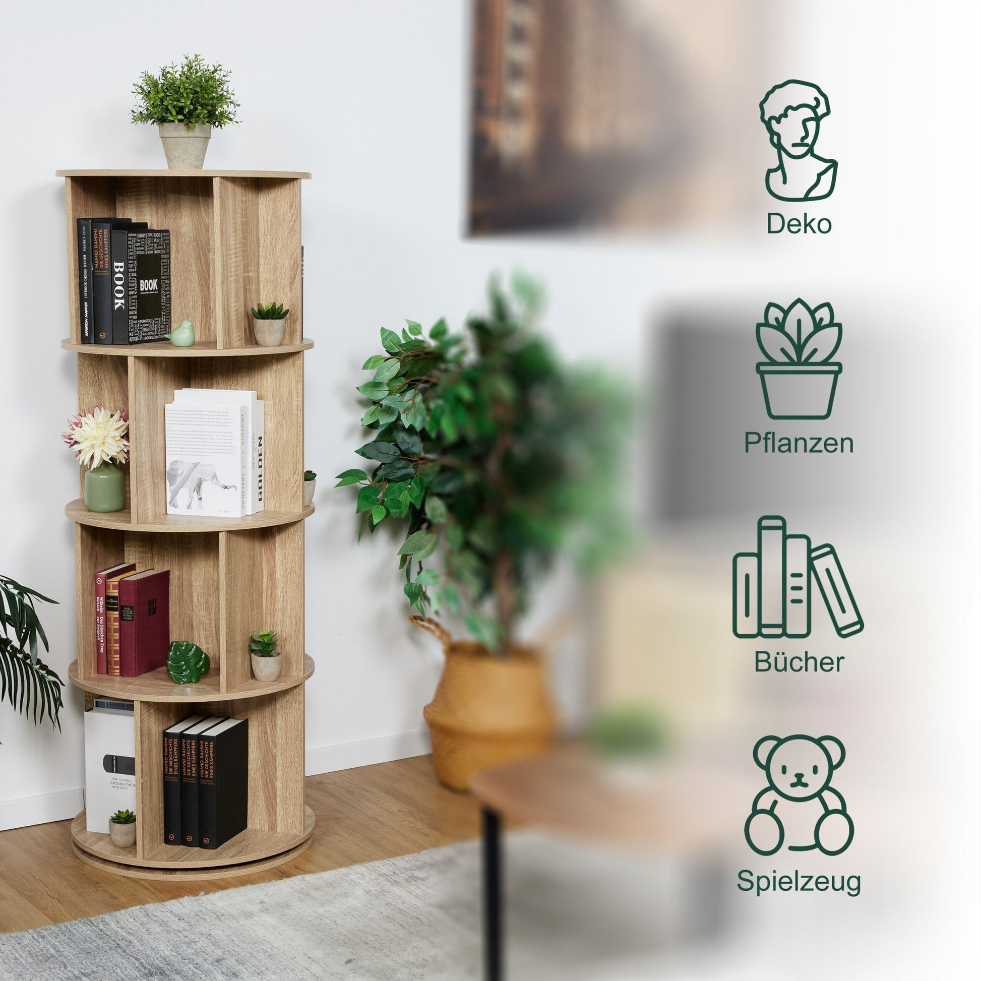 Drehbares Bücherregal Hellbraun von Relaxdays