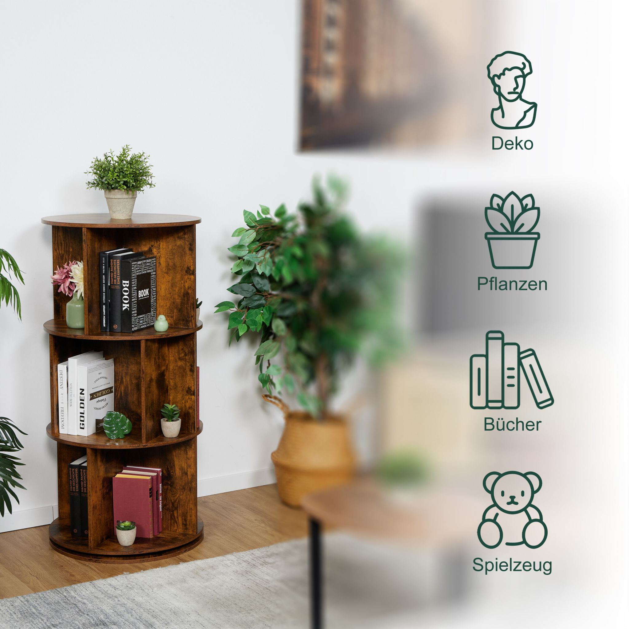 Drehbares Bücherregal Braun von Relaxdays