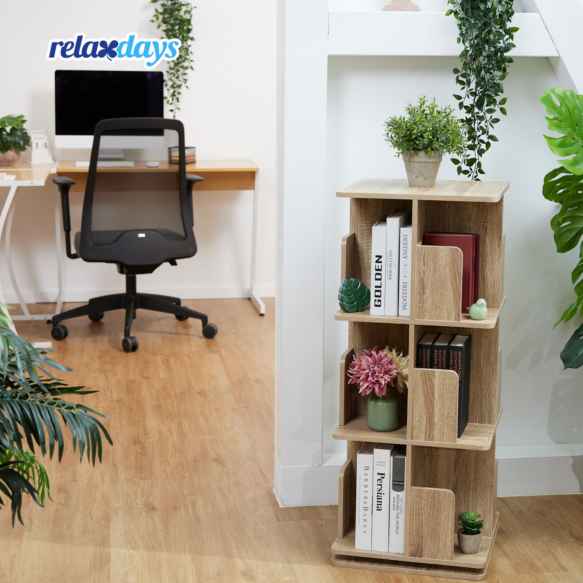 Bücherregal eckig Holzoptik Hellbraun von Relaxdays