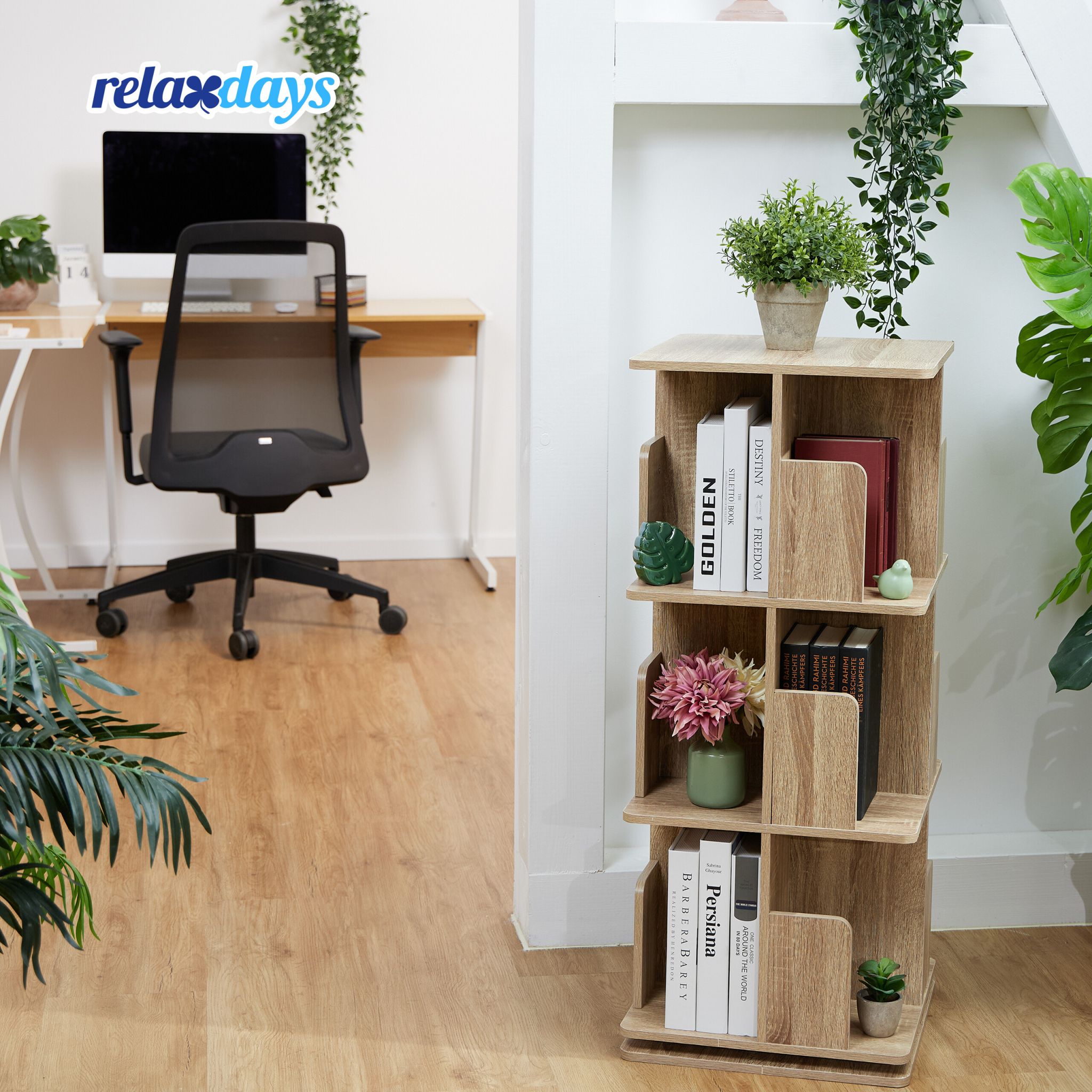 Bücherregal eckig Holzoptik Hellbraun von Relaxdays