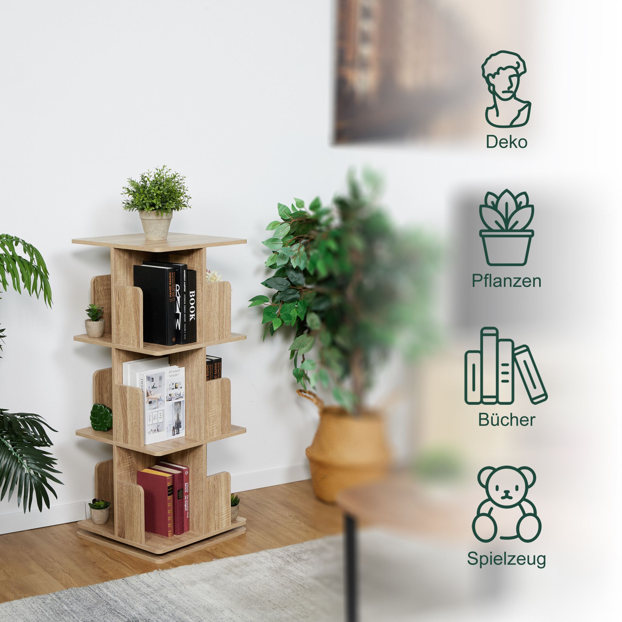 Bücherregal eckig Holzoptik Hellbraun von Relaxdays