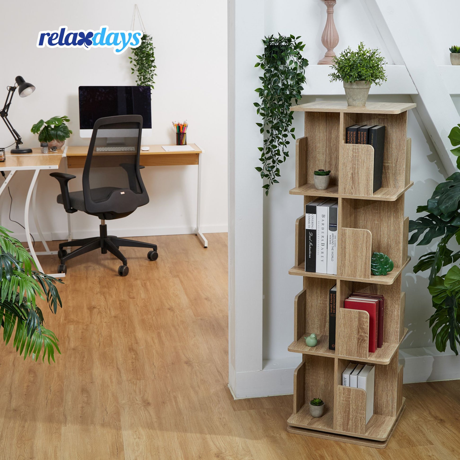 Bücherregal eckig Holzoptik Hellbraun von Relaxdays