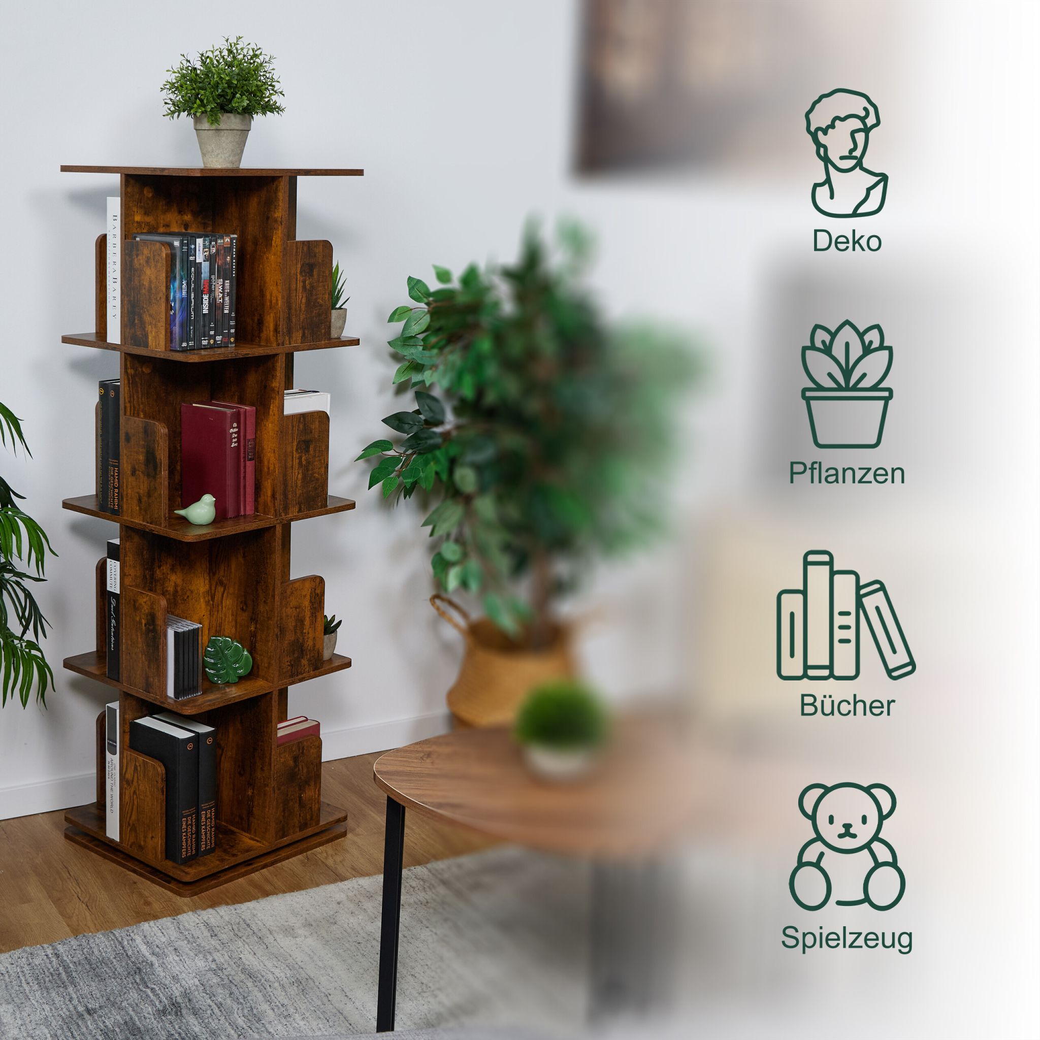 Eckiges Bücherregal Industrial-Design Braun von Relaxdays
