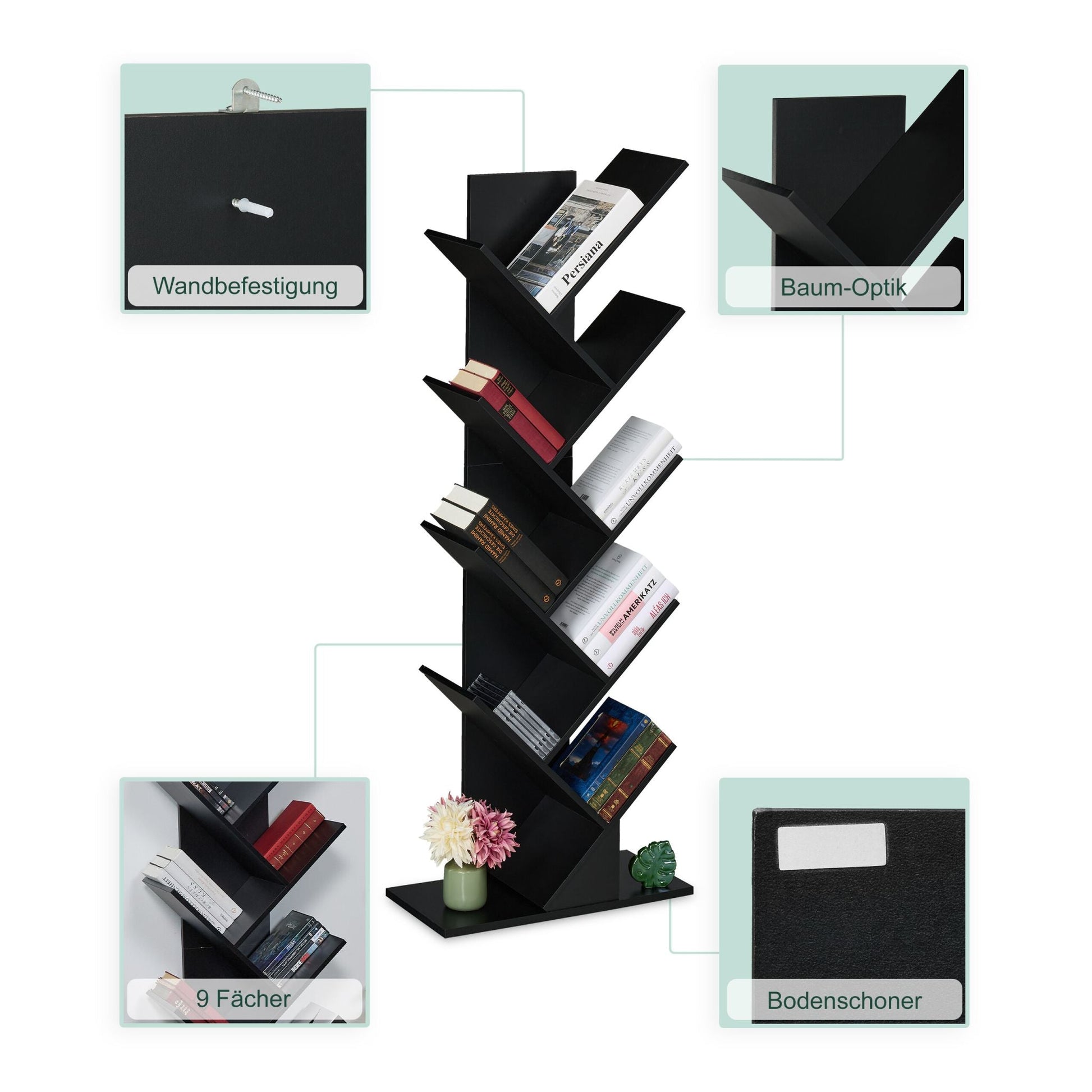 Bücherregal 9 Ebenen Schwarz von Relaxdays