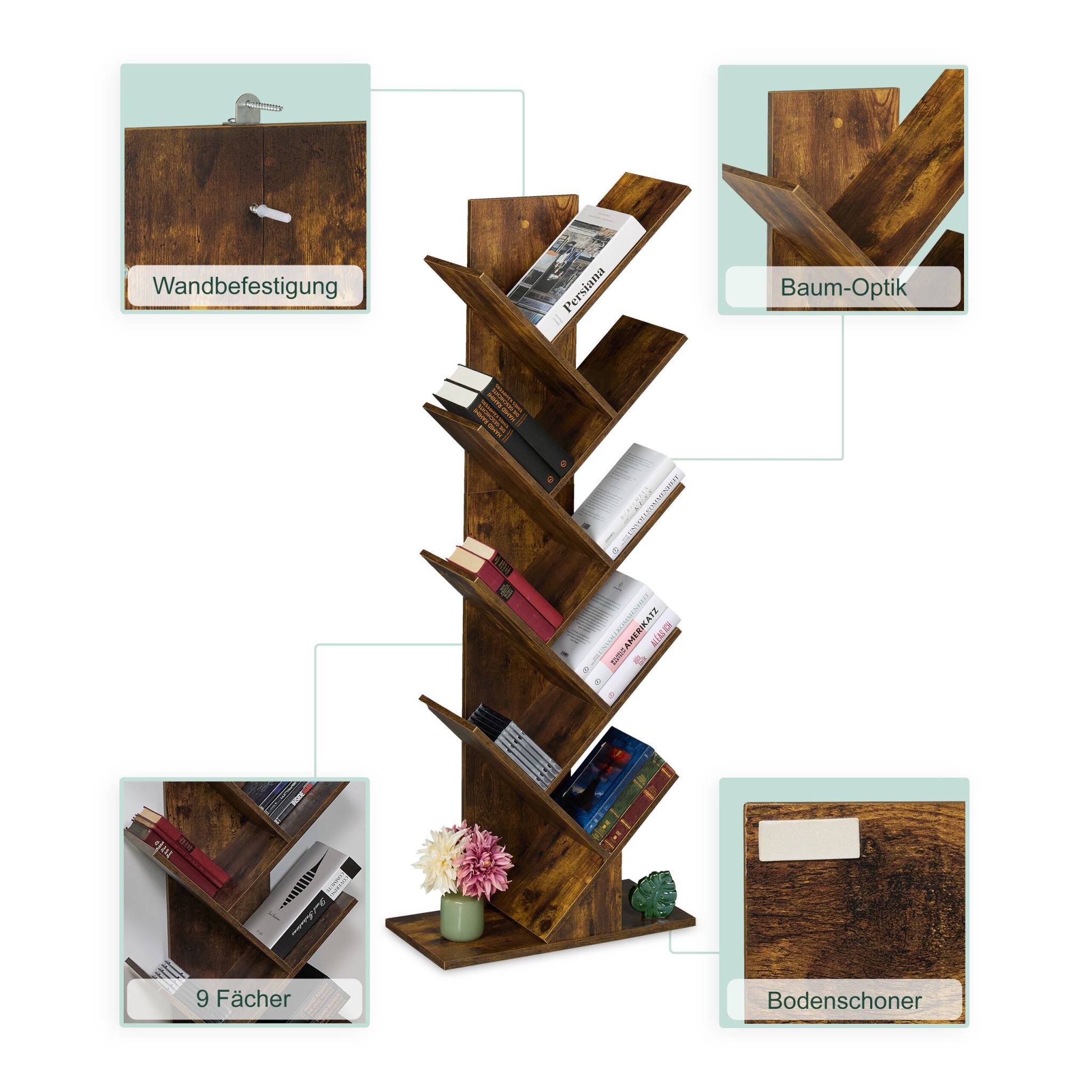 Bücherregal 9 Ebenen Braun von Relaxdays