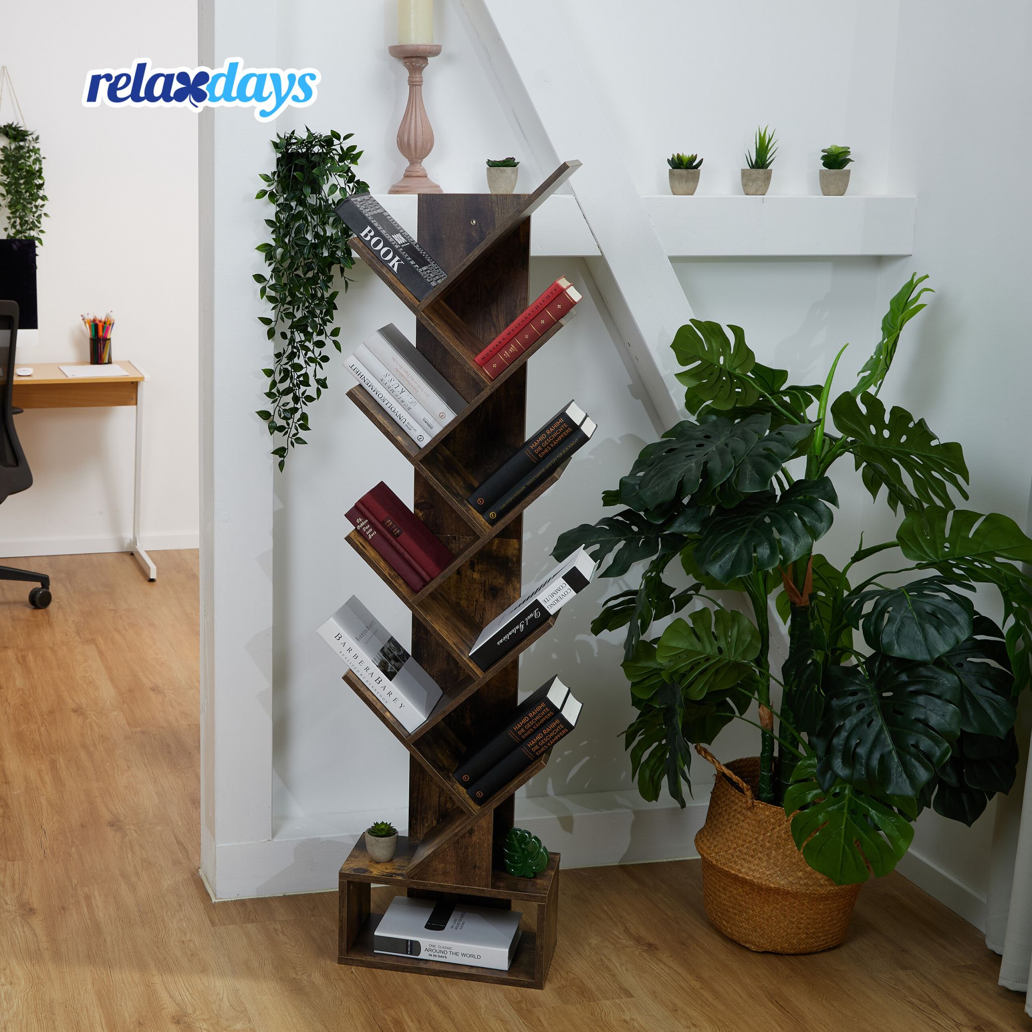 Bücherregal in Baumform Braun-Schwarz von Relaxdays