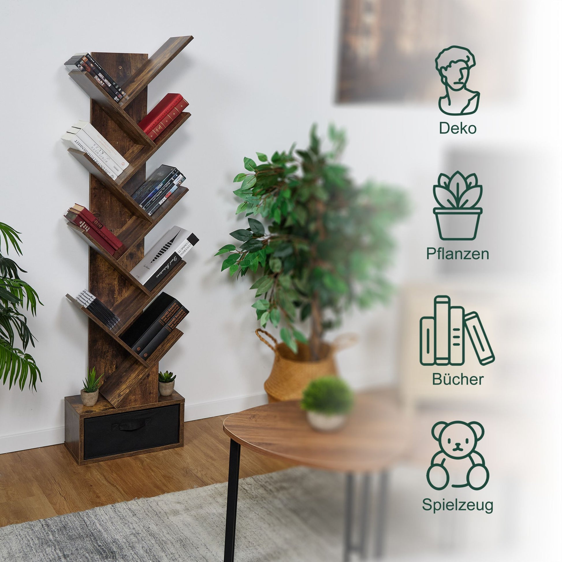 Bücherregal in Baumform Braun-Schwarz von Relaxdays