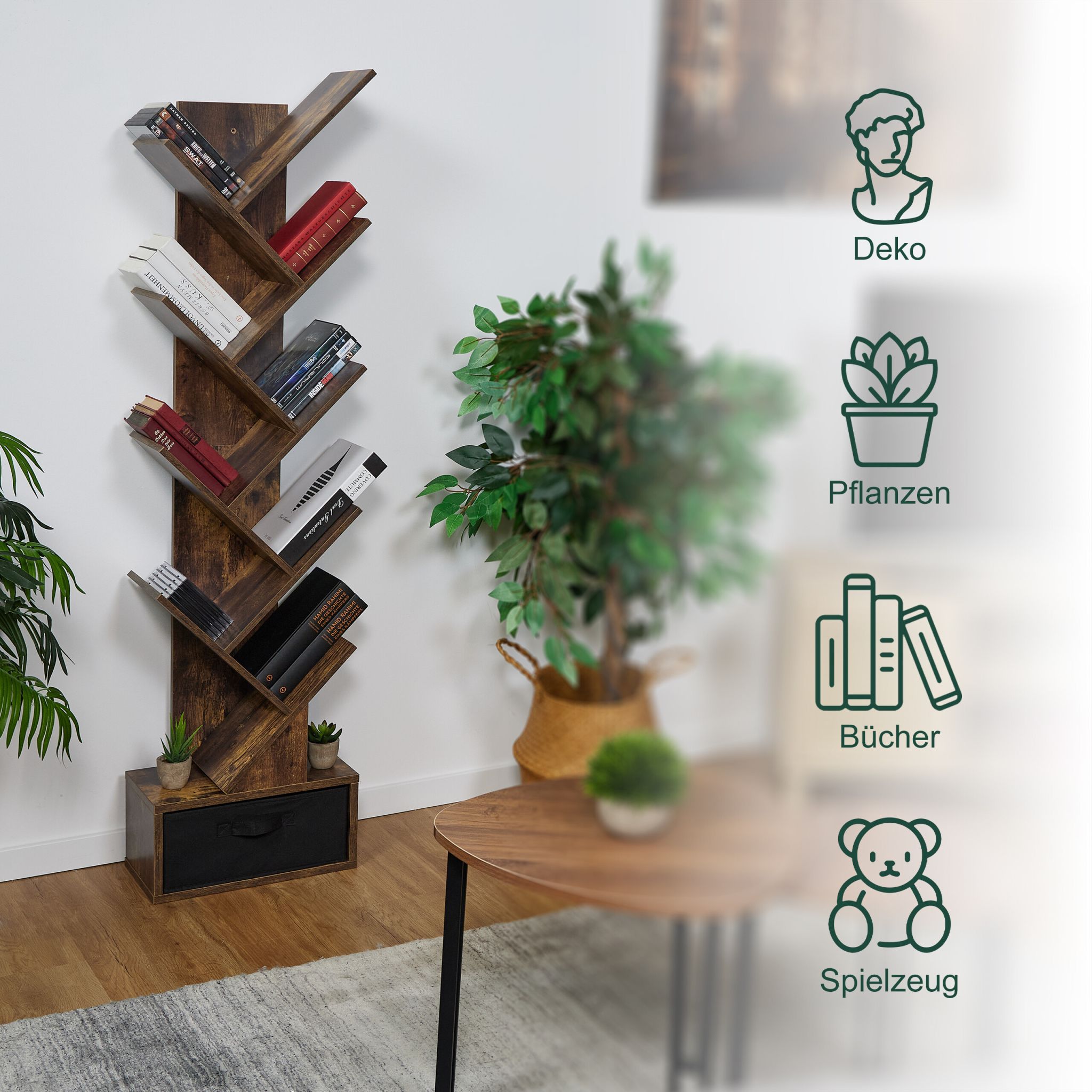 Bücherregal in Baumform Braun-Schwarz von Relaxdays