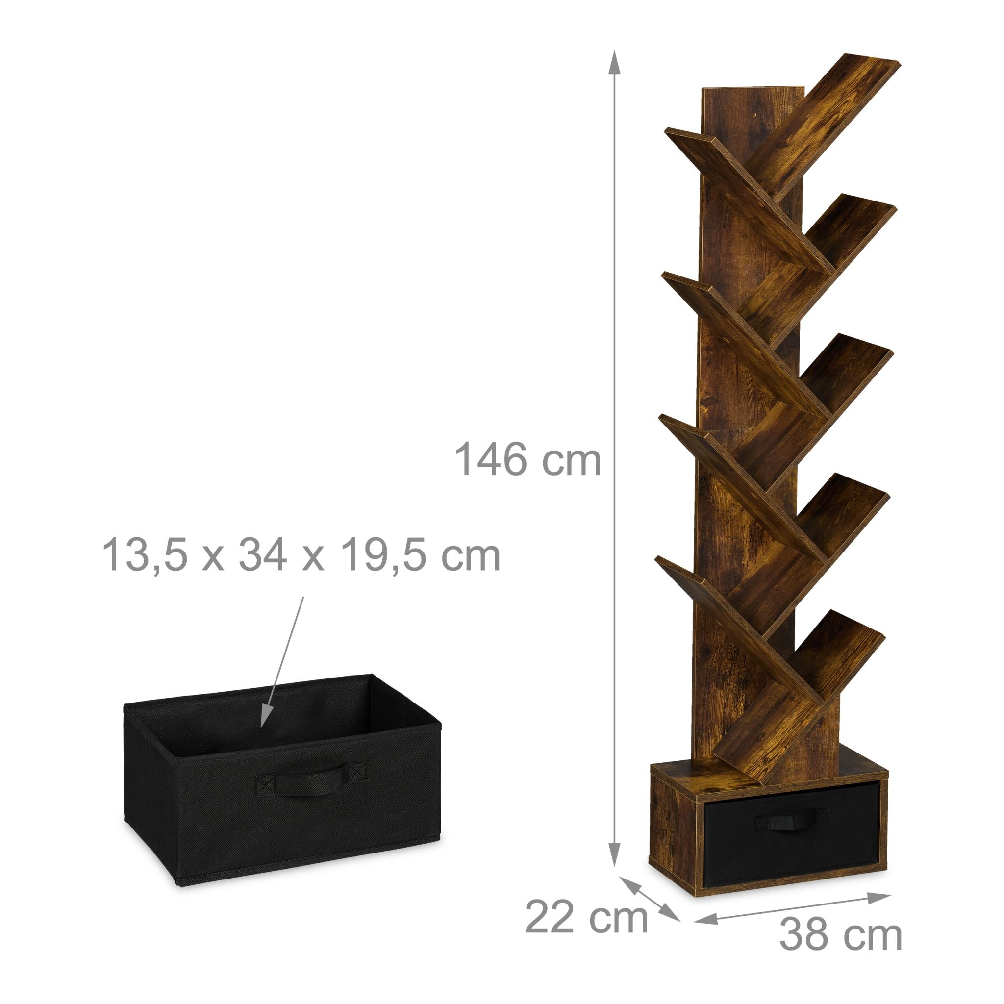 Bücherregal in Baumform Braun-Schwarz von Relaxdays