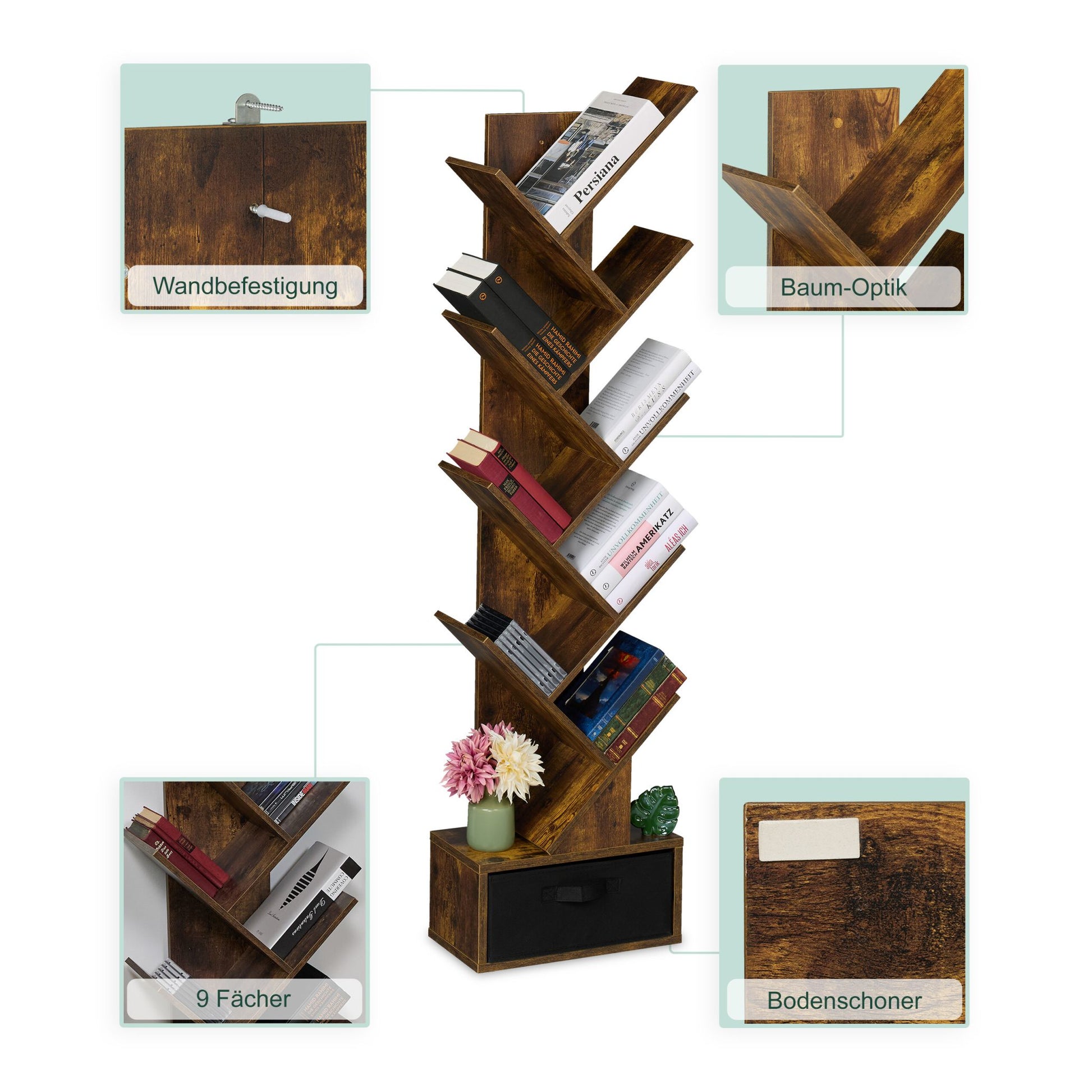 Bücherregal in Baumform Braun-Schwarz von Relaxdays