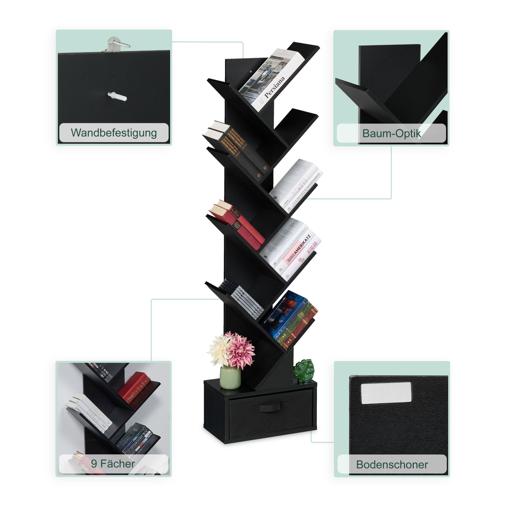 Bücherregal in Baumform Schwarz