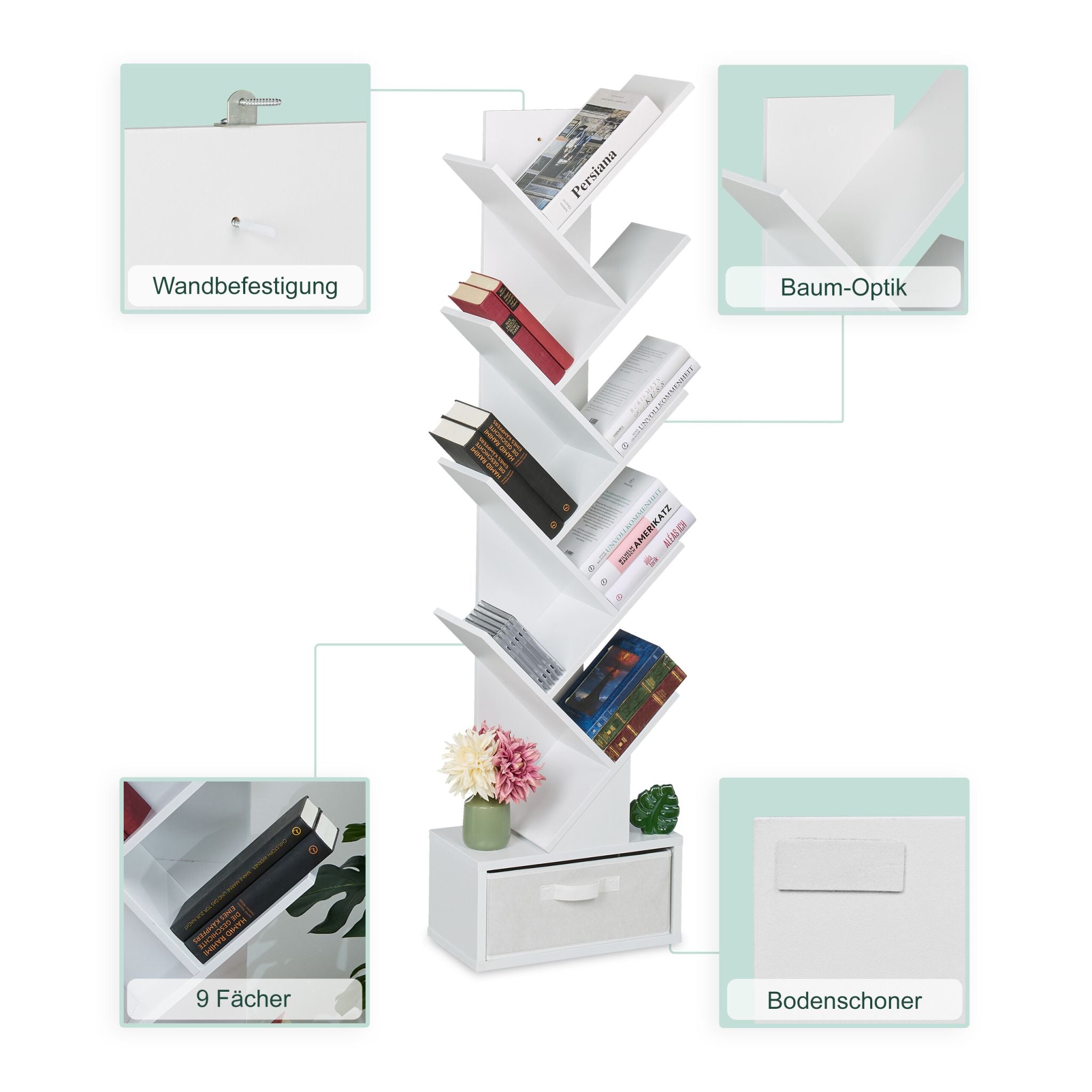 Bücherregal in Baumform Weiss von Relaxdays