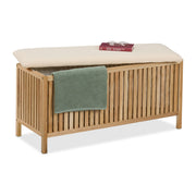 Wäschetruhe Walnussholz mit Sitz Creme-Hellbraun von Relaxdays