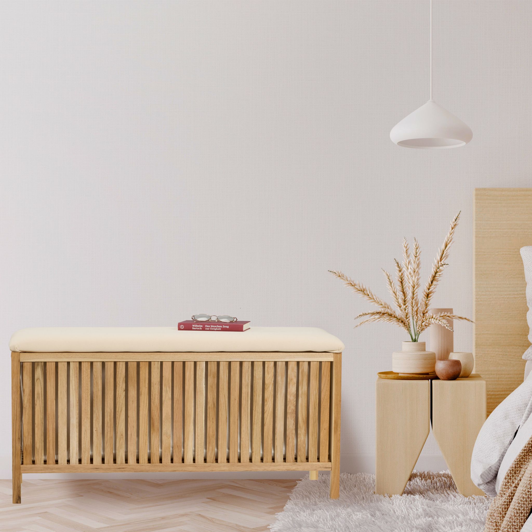 Wäschetruhe Walnussholz mit Sitz Creme-Hellbraun von Relaxdays