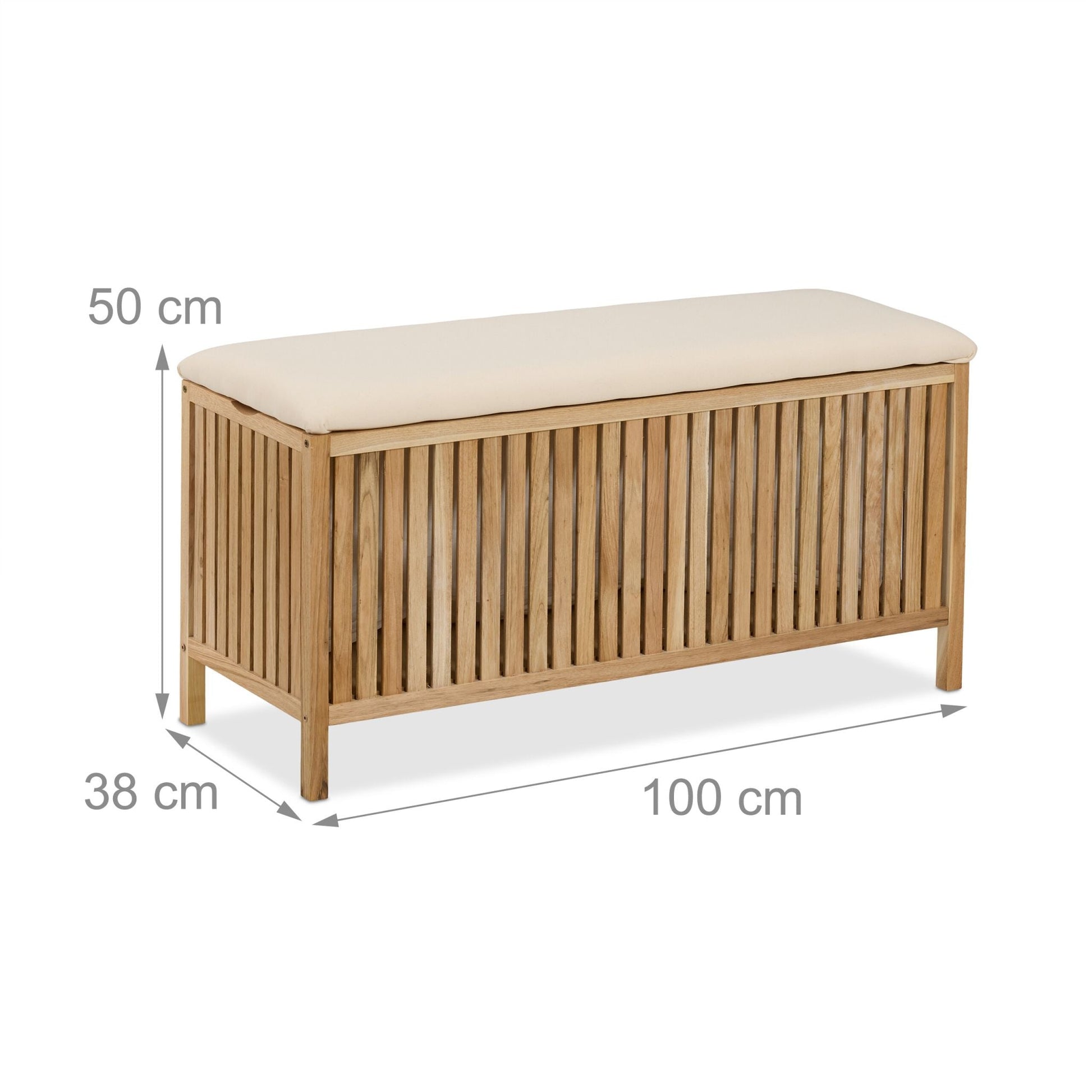 Wäschetruhe Walnussholz mit Sitz Creme-Hellbraun von Relaxdays