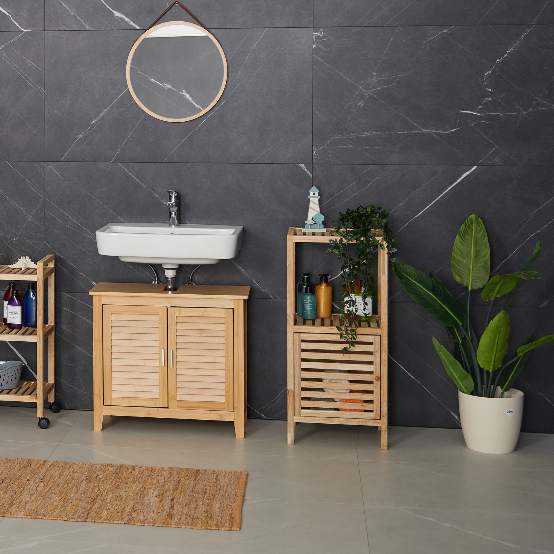 Badezimmerregal mit Tür und 2 Ablagen Hellbraun von Relaxdays