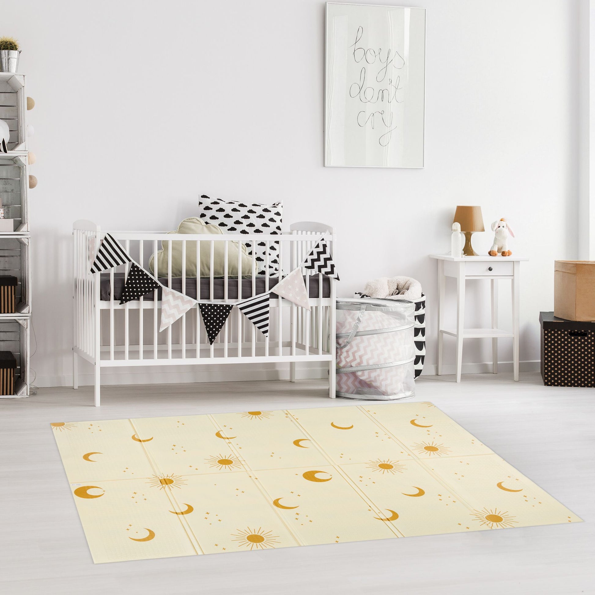 Faltbare Spielmatte mit Motiv Creme-Gelb-Grau von Relaxdays