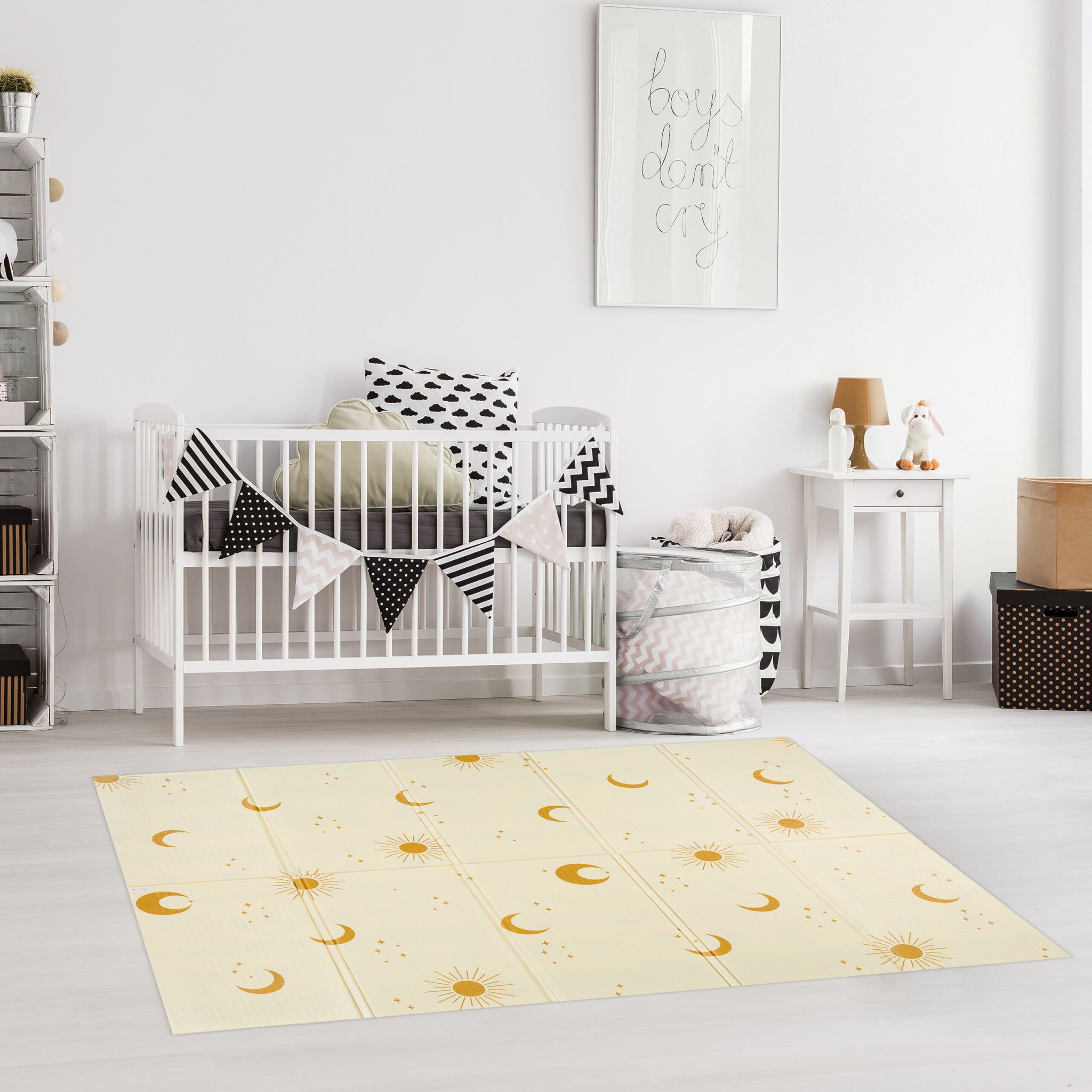 Faltbare Spielmatte mit Motiv Creme-Gelb-Grau von Relaxdays