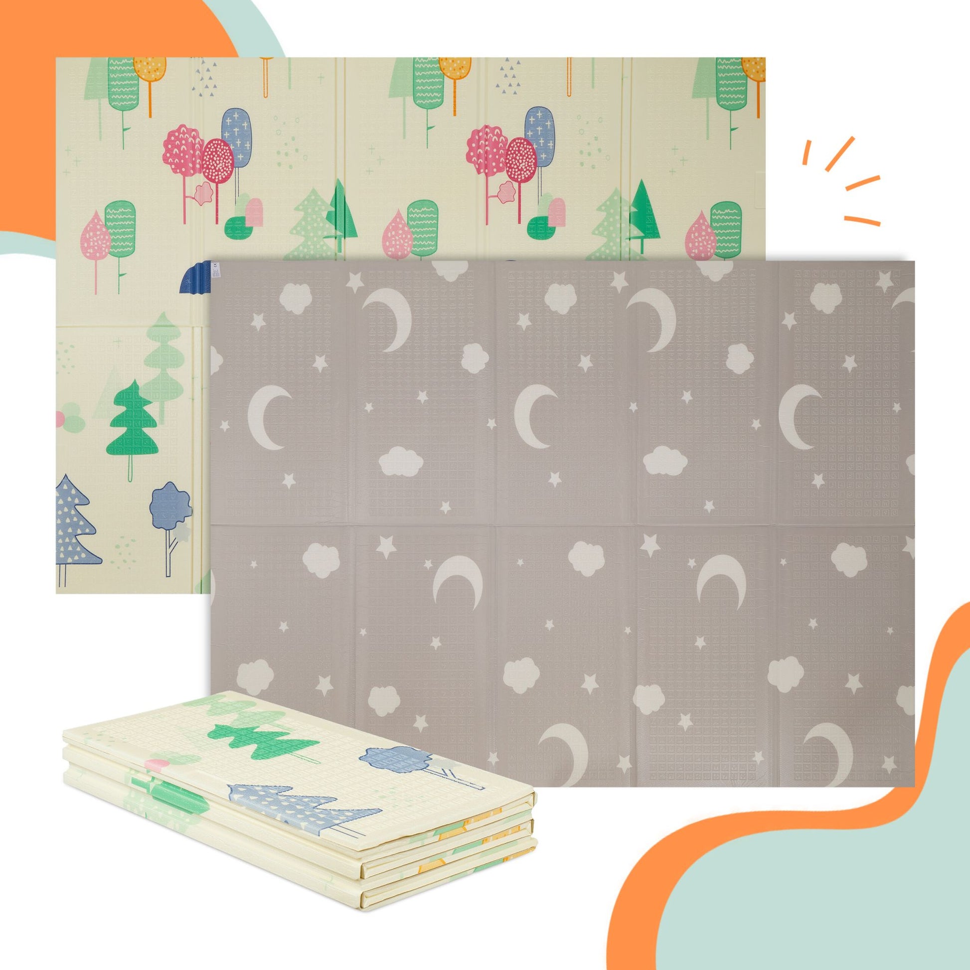 Faltbare Spielmatte mit Motiv Blau-Creme-Grau von Relaxdays