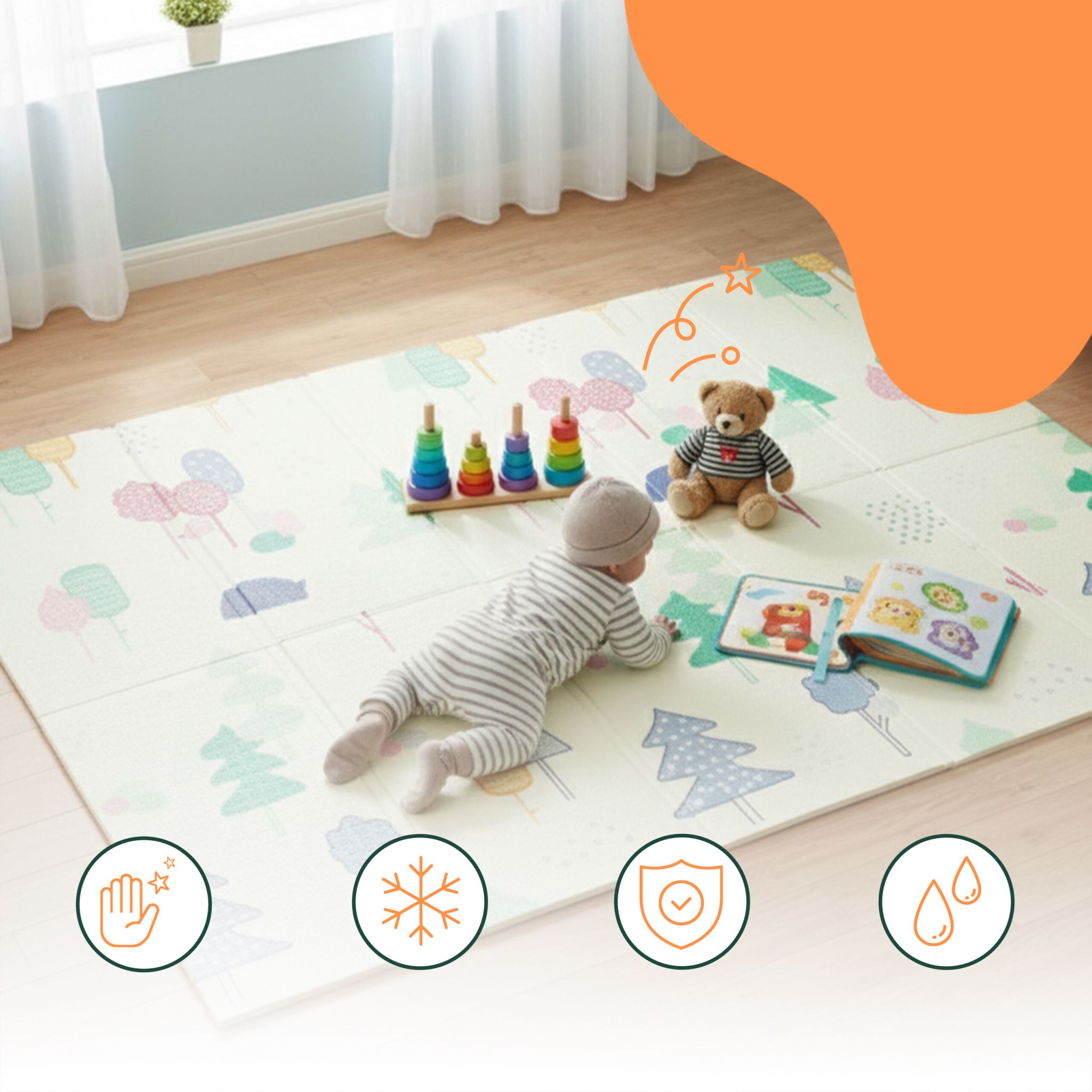 Faltbare Spielmatte mit Motiv Blau-Creme-Hellblau von Relaxdays