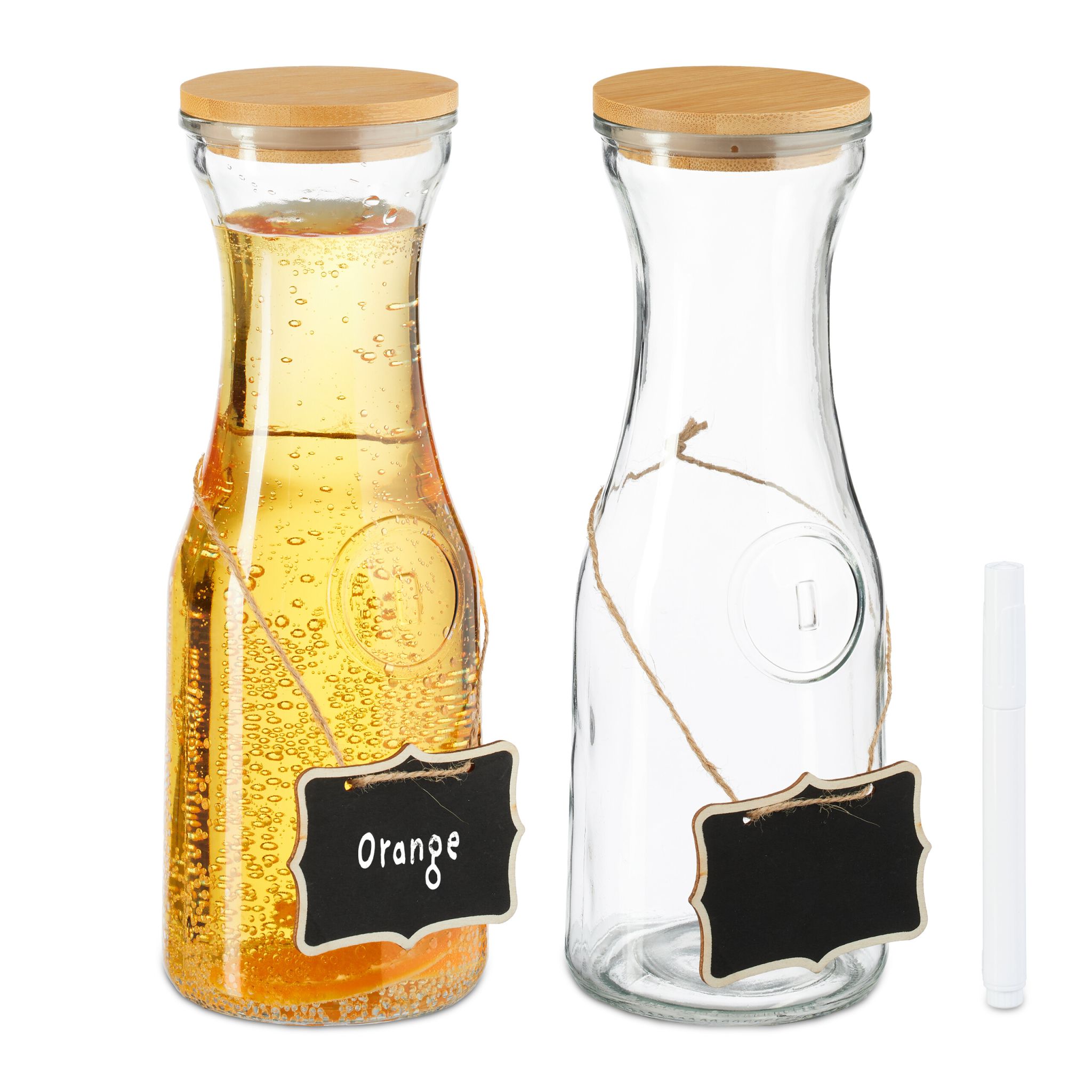 Wasserkaraffe mit Deckel Set Hellbraun-Schwarz-Transparent von Relaxdays