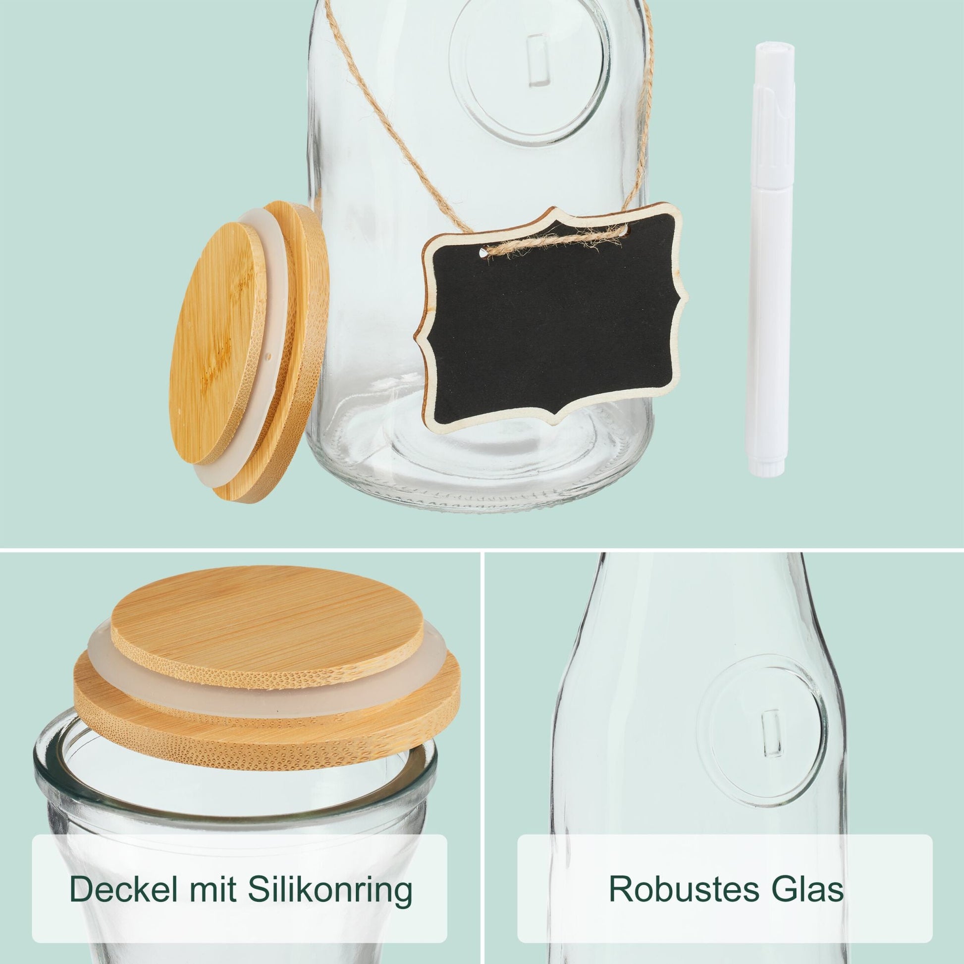 Wasserkaraffe mit Deckel Set Hellbraun-Schwarz-Transparent von Relaxdays
