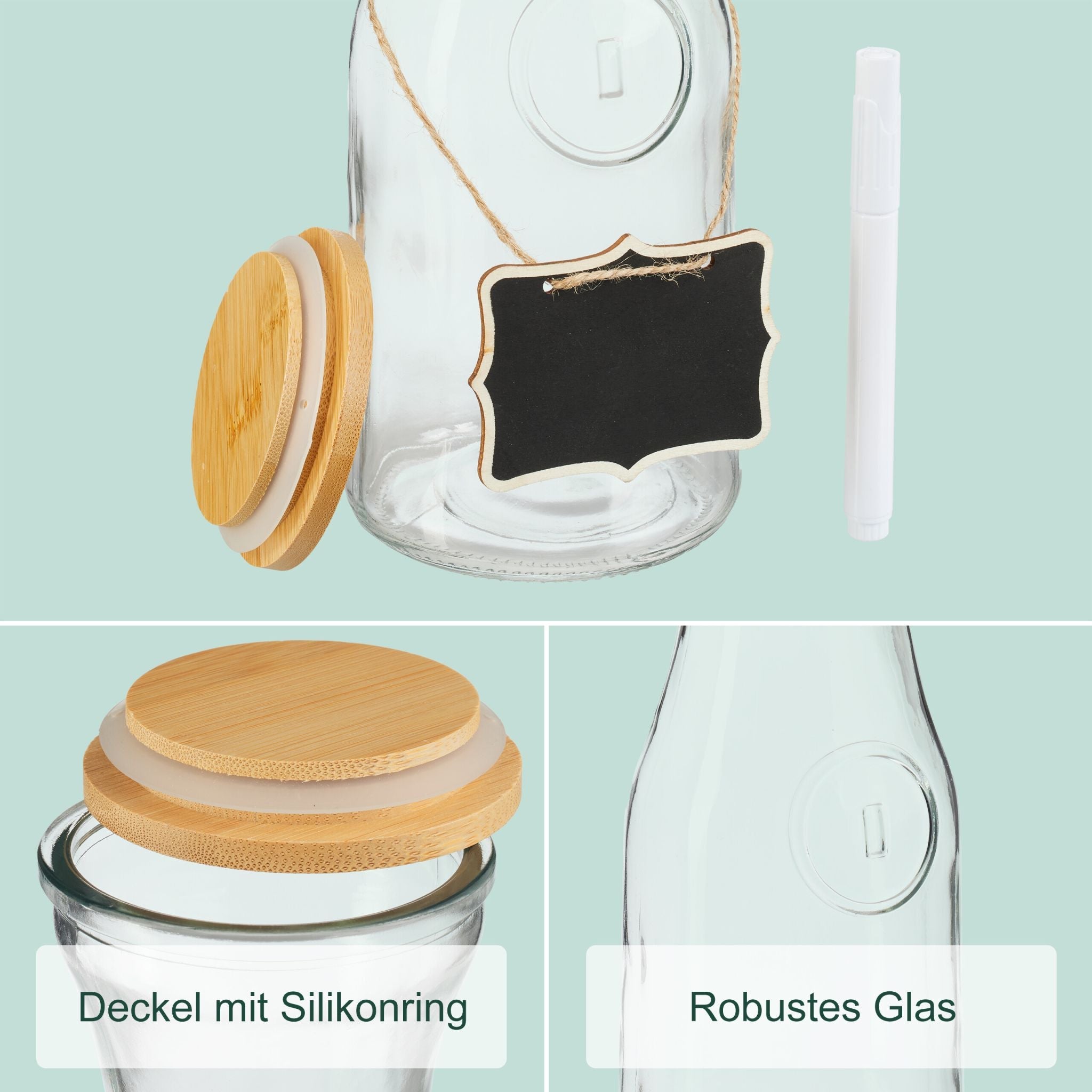 Wasserkaraffe mit Deckel Set Hellbraun-Schwarz-Transparent von Relaxdays