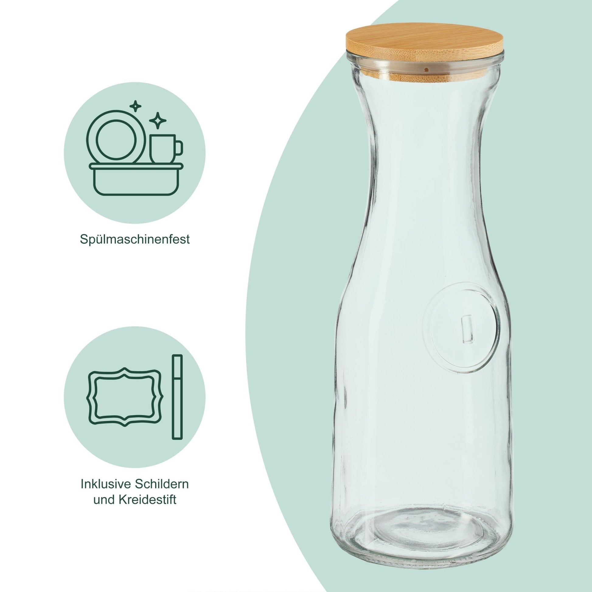 Wasserkaraffe mit Deckel Set Hellbraun-Schwarz-Transparent von Relaxdays