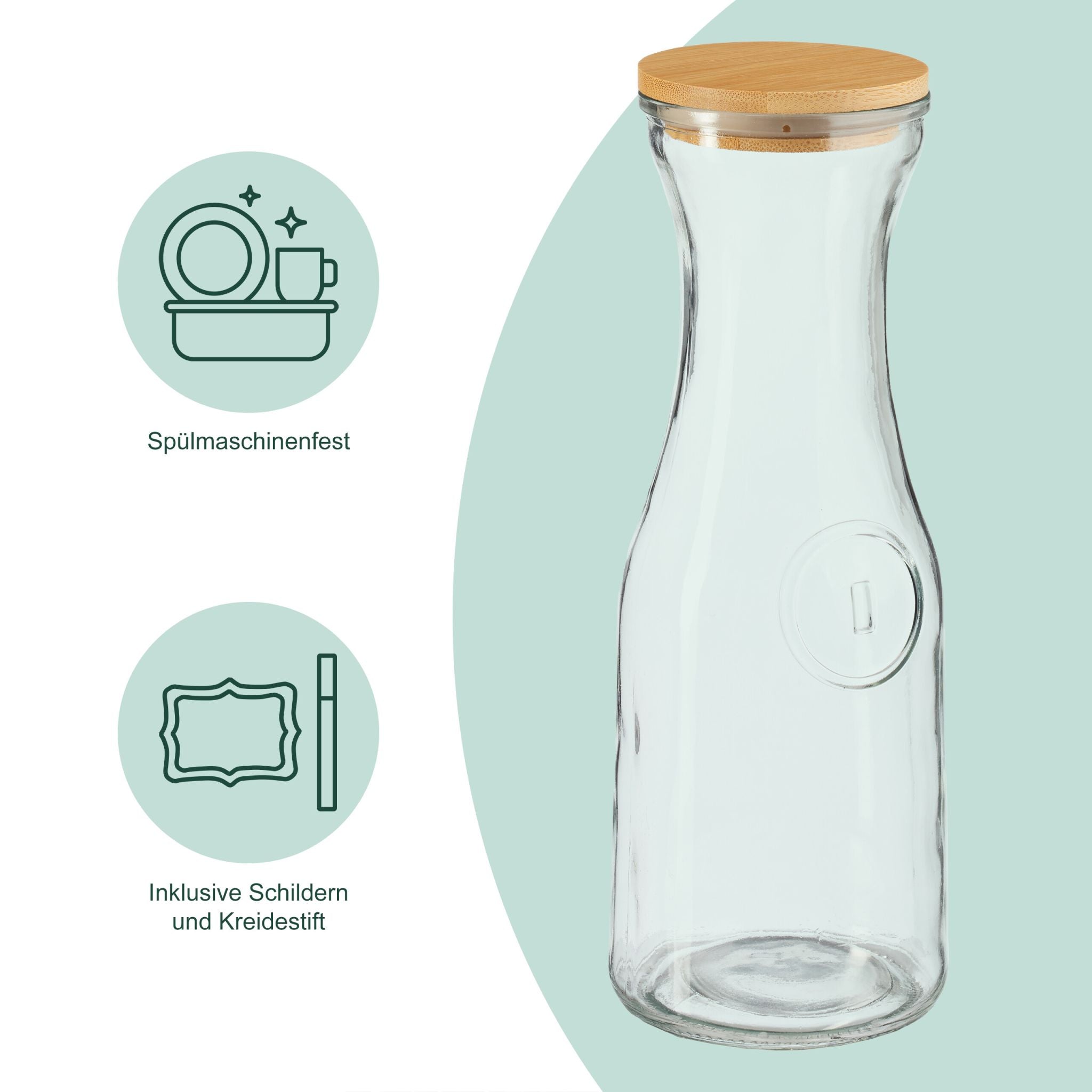 Wasserkaraffe mit Deckel Set Hellbraun-Schwarz-Transparent von Relaxdays