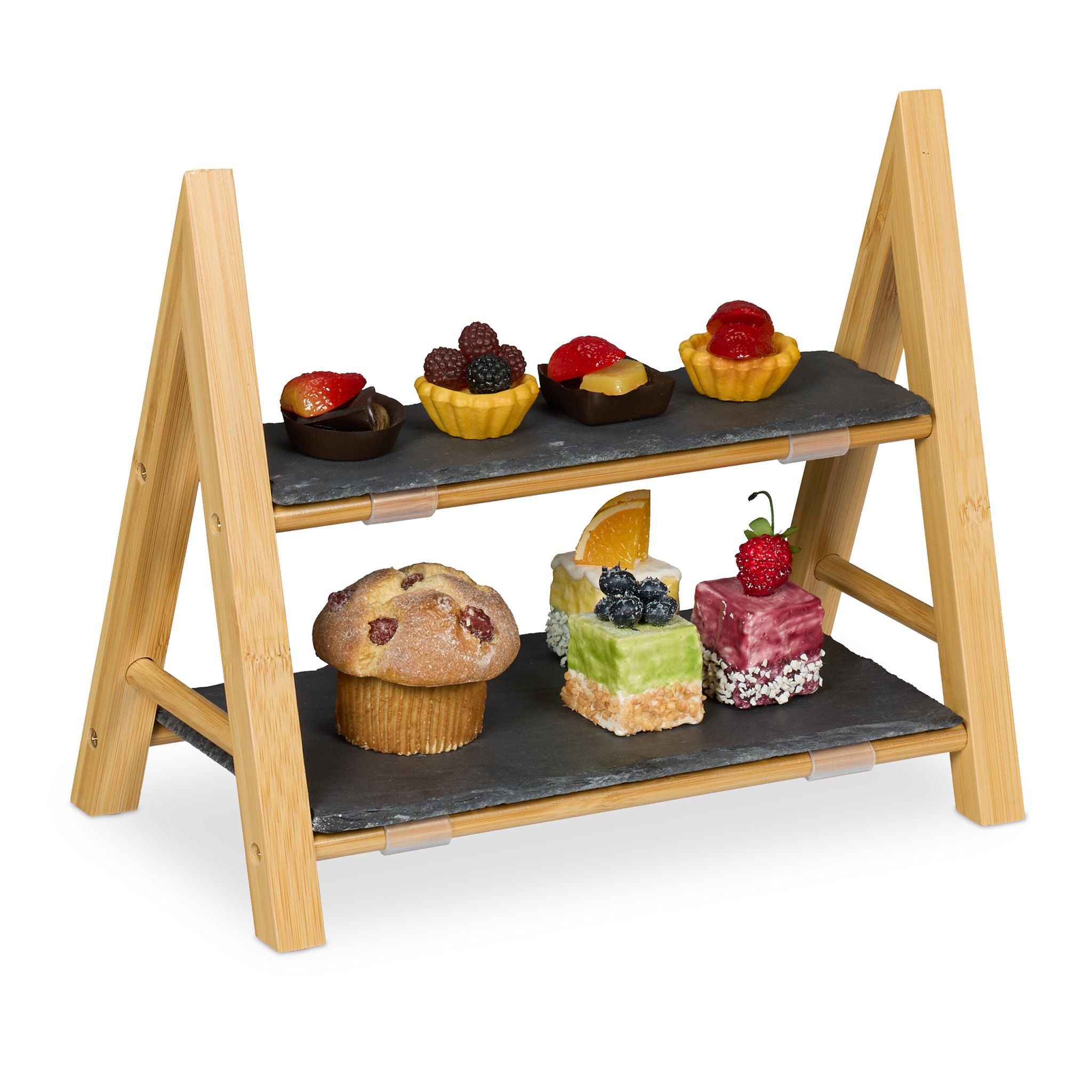 2-stöckige Etagere mit Schieferplatten Anthrazit-Hellbraun von Relaxdays