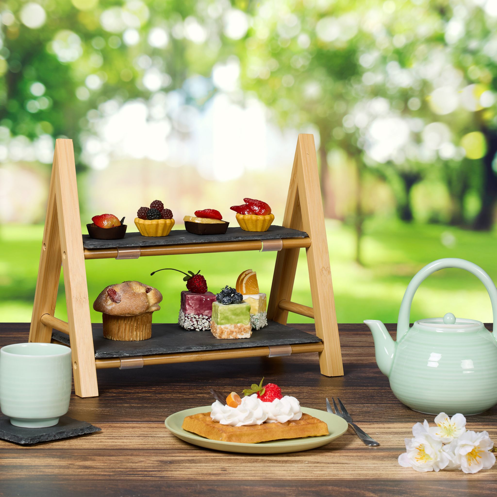 2-stöckige Etagere mit Schieferplatten Anthrazit-Hellbraun von Relaxdays