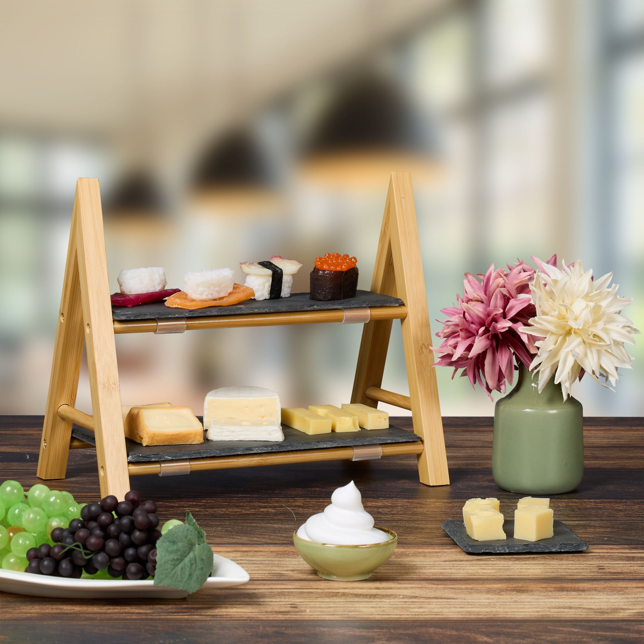 2-stöckige Etagere mit Schieferplatten Anthrazit-Hellbraun von Relaxdays
