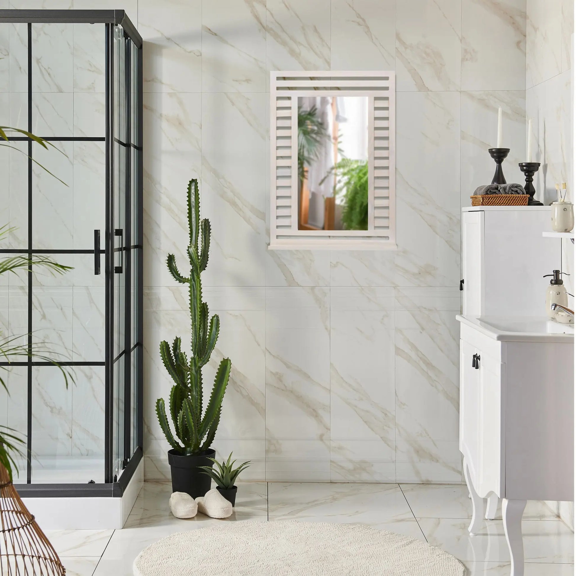 Badspiegel mit Ablage in Vintage-Weiss Weiss von Relaxdays
