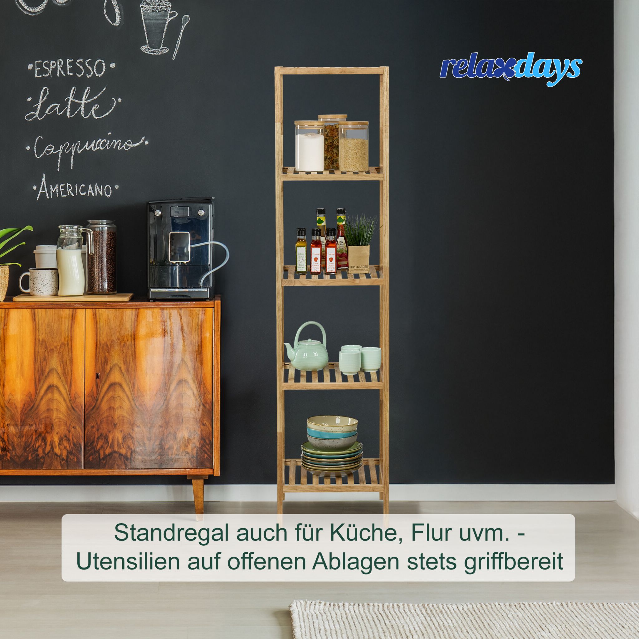 Badregal Walnuss mit offenen Ablagen Hellbraun von Relaxdays