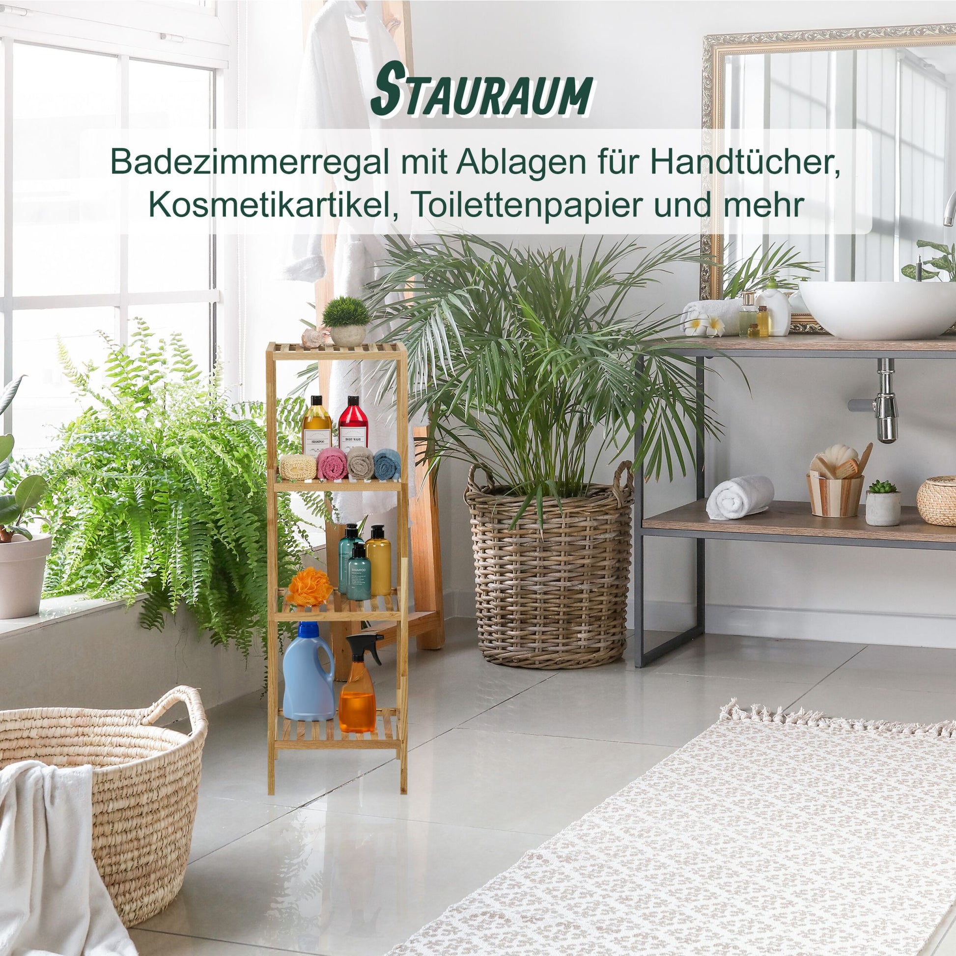 Badregal Walnuss mit offenen Ablagen Hellbraun von Relaxdays