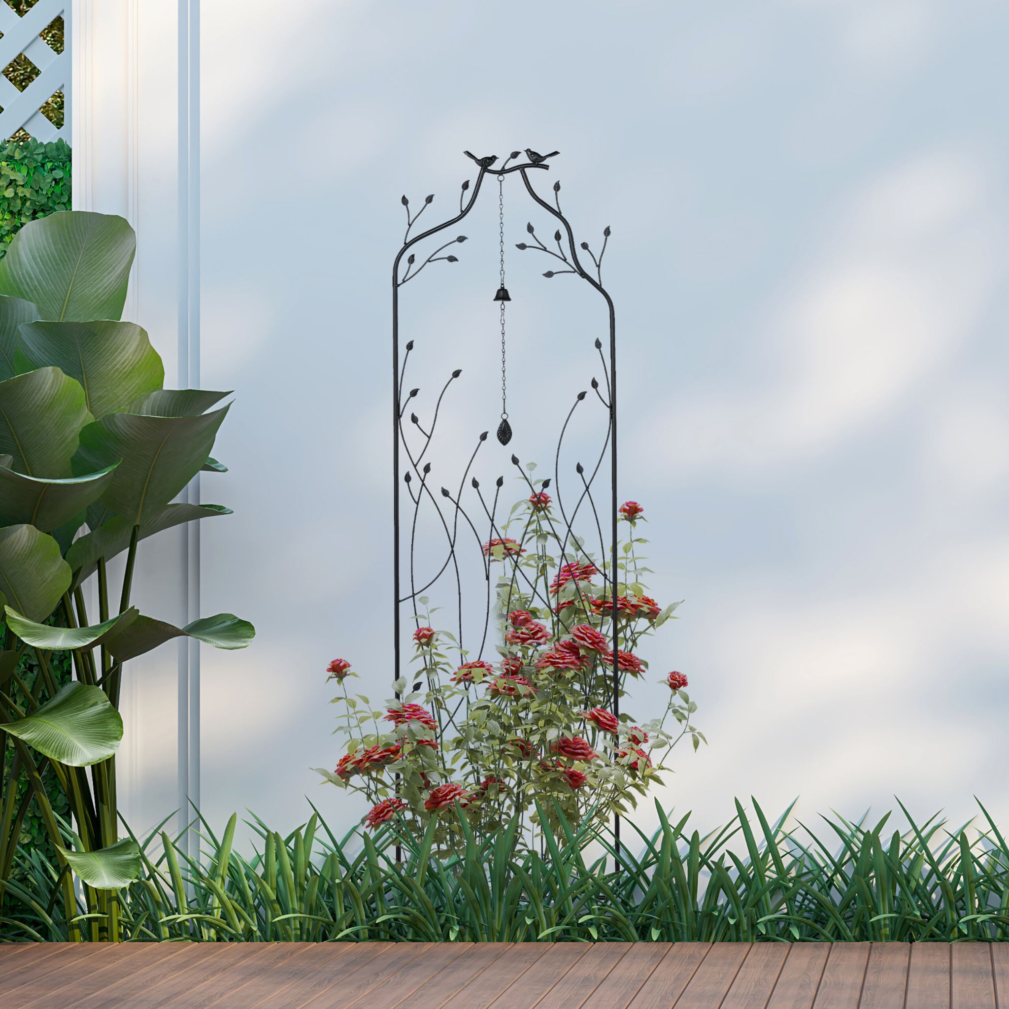 Rankgitter Metall mit Glocke Schwarz von Relaxdays