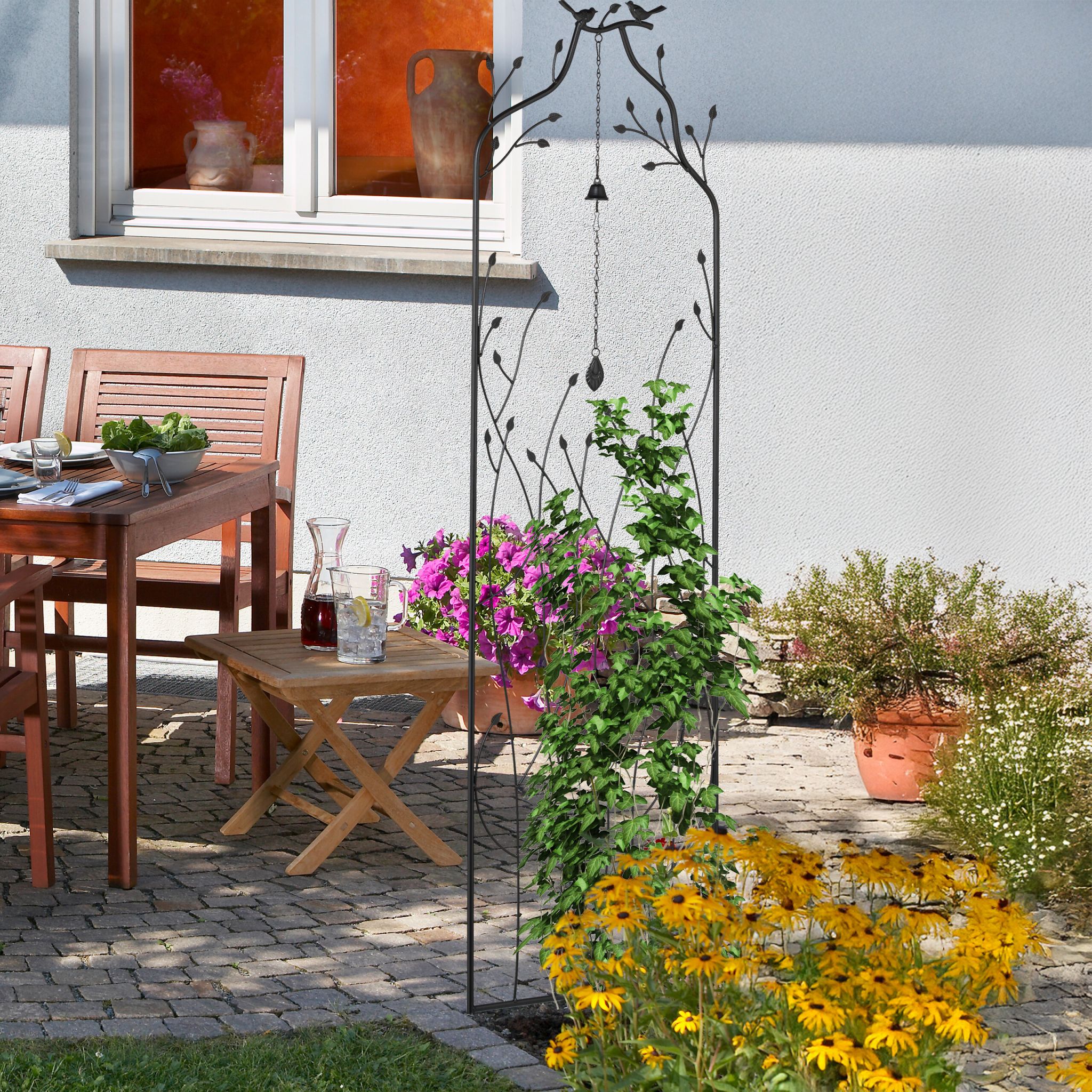 Rankgitter Metall mit Glocke Schwarz von Relaxdays