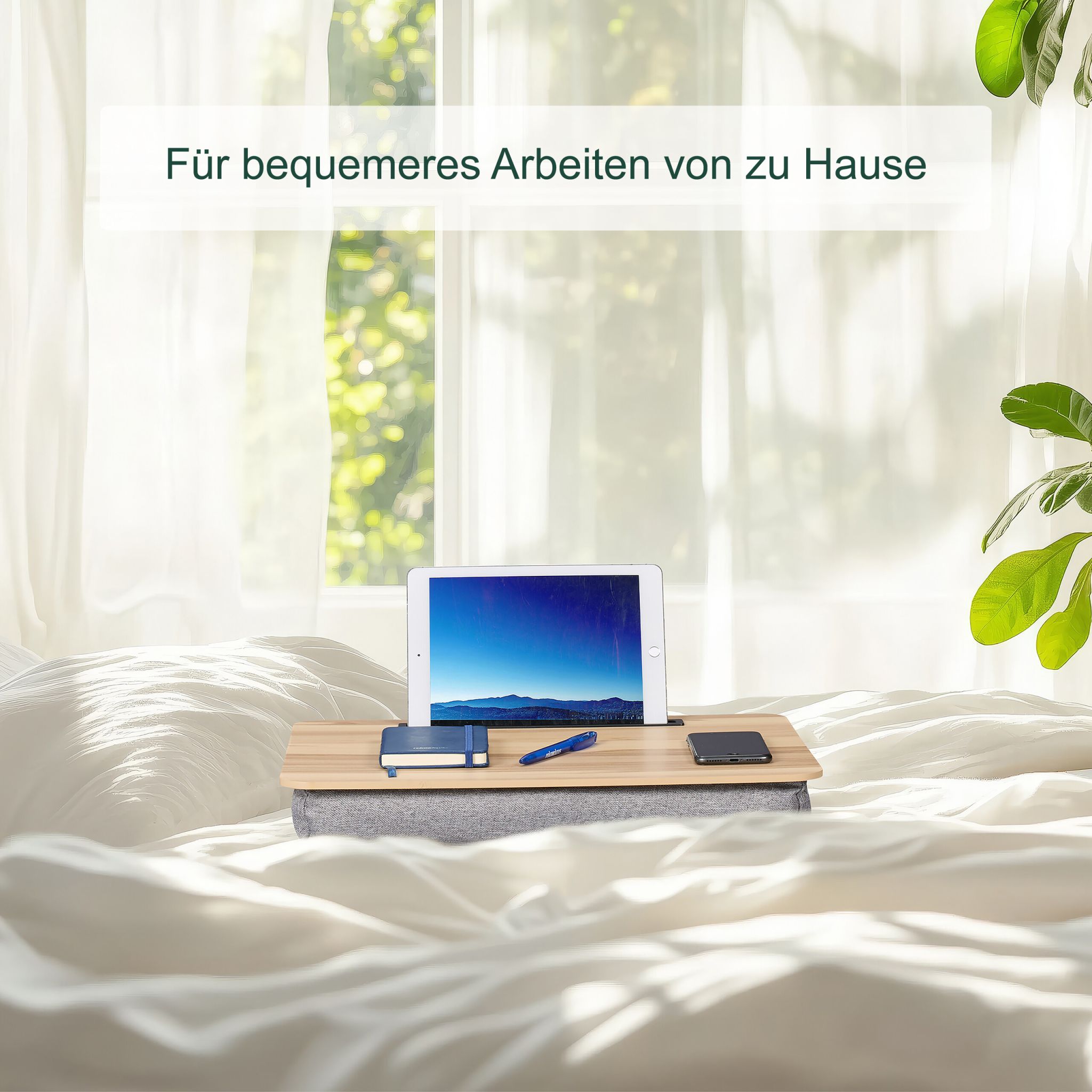 Laptopkissen mit Handyhalter Hellbraun-Grau von Relaxdays