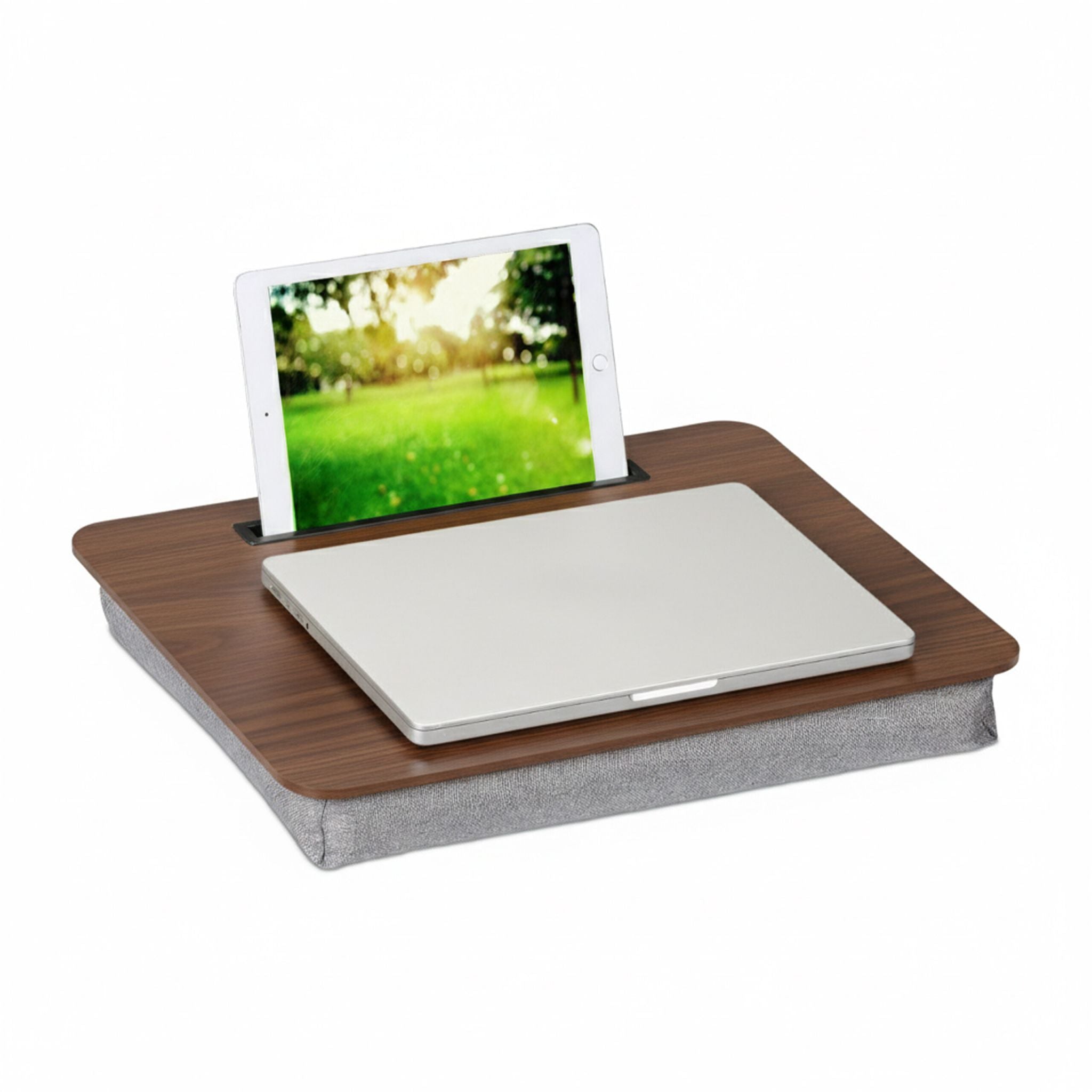 Laptopkissen mit Handyhalter Braun-Grau von Relaxdays