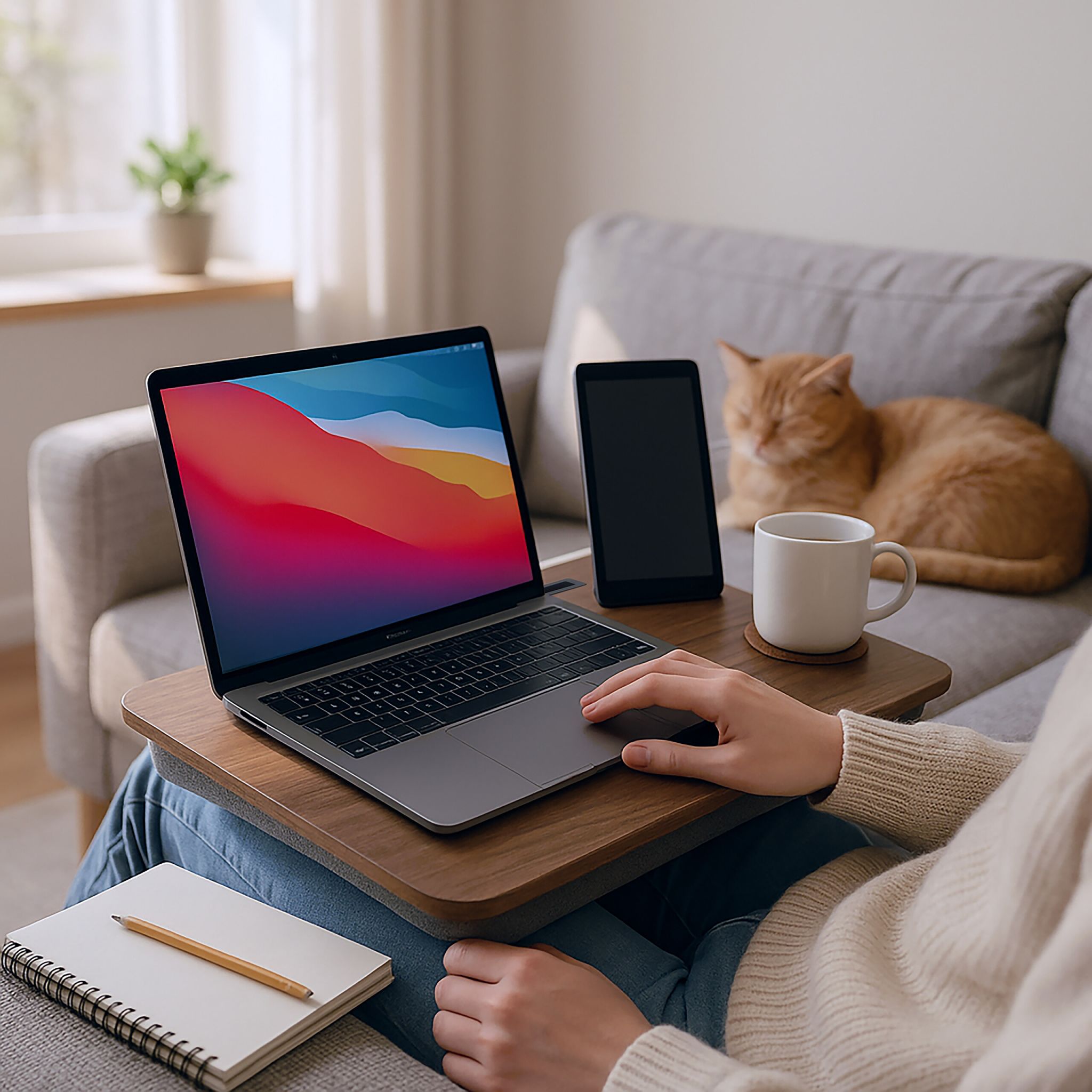 Laptopkissen mit Handyhalter Braun-Grau von Relaxdays
