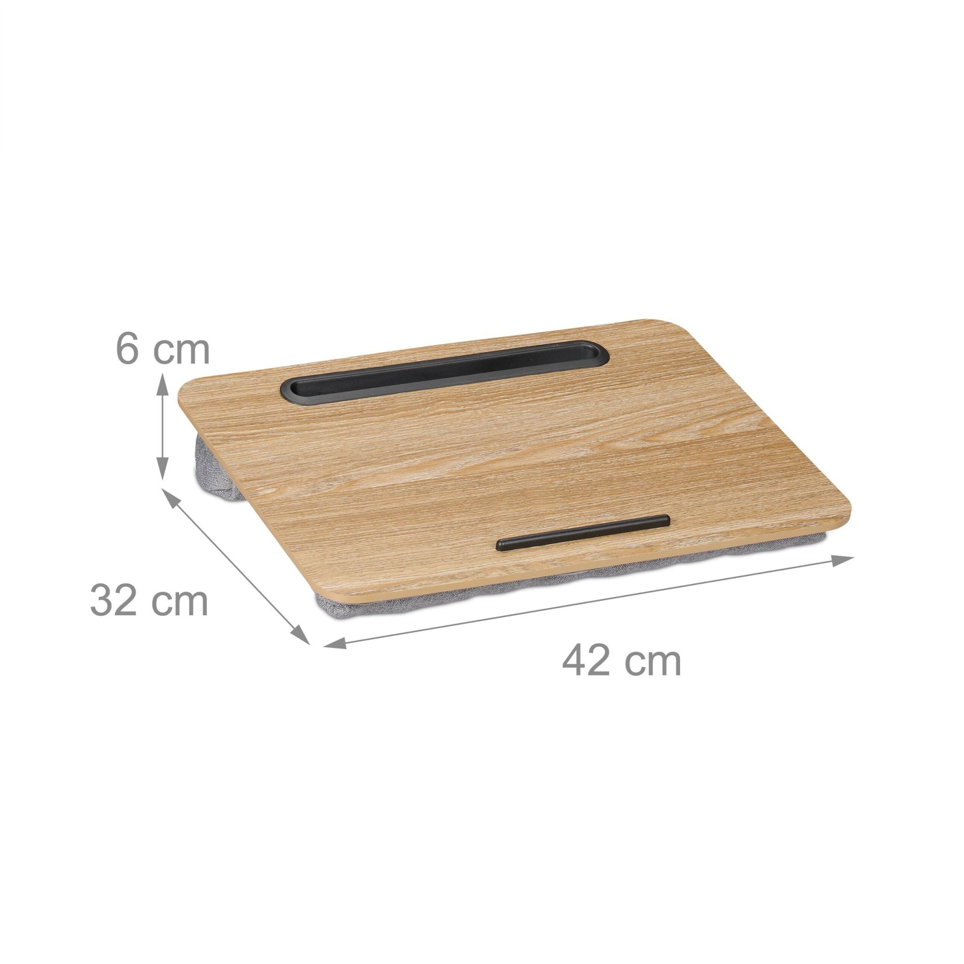 Laptopkissen mit Handyhalter Hellbraun-Schwarz-Grau von Relaxdays