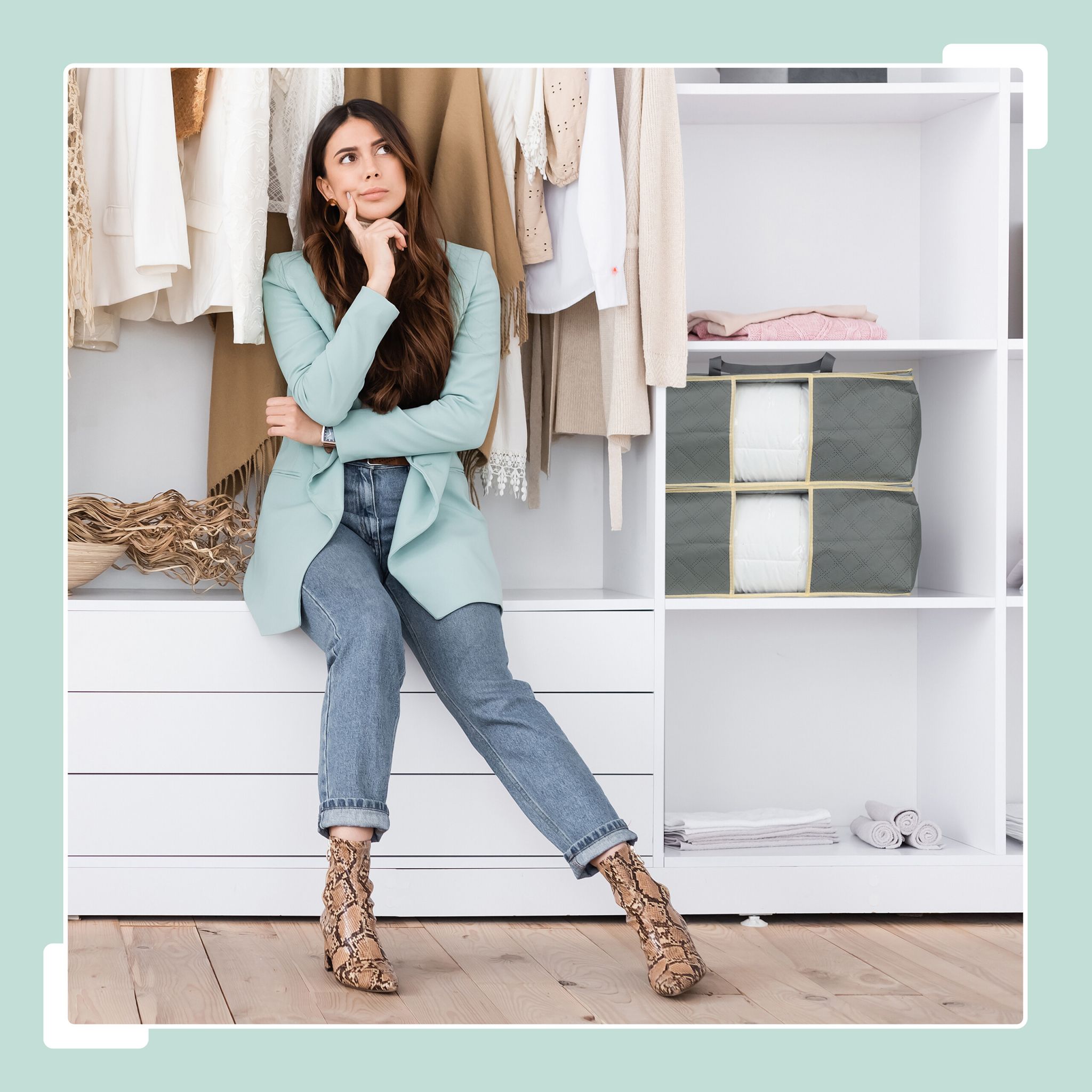 Aufbewahrungstasche Bettdecken 2er-Set Gelb-Grau von Relaxdays