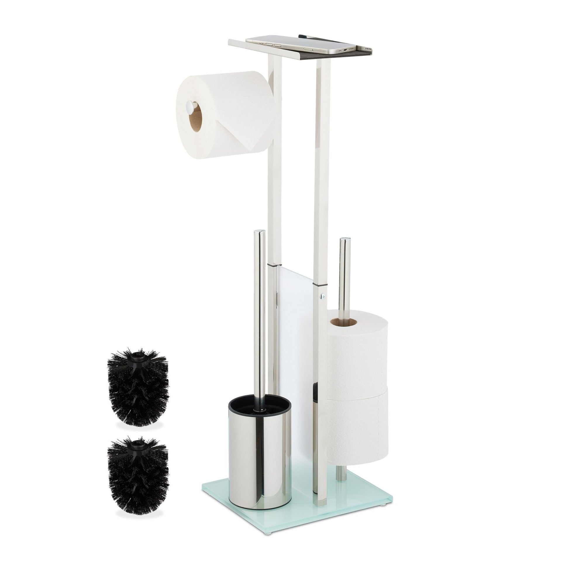 Stehende WC Garnitur mit Ablage Silber-Transparent von Relaxdays