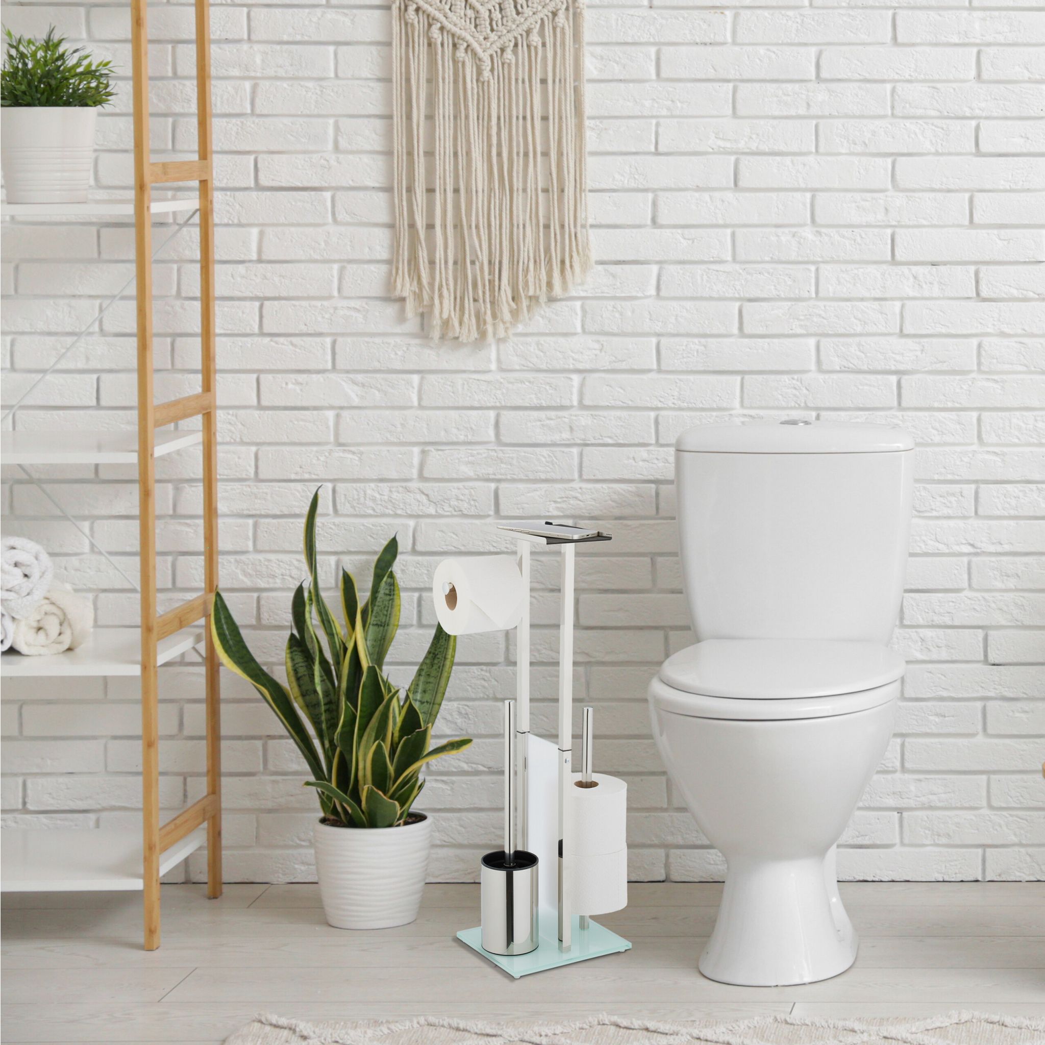 Stehende WC Garnitur mit Ablage Silber-Transparent von Relaxdays